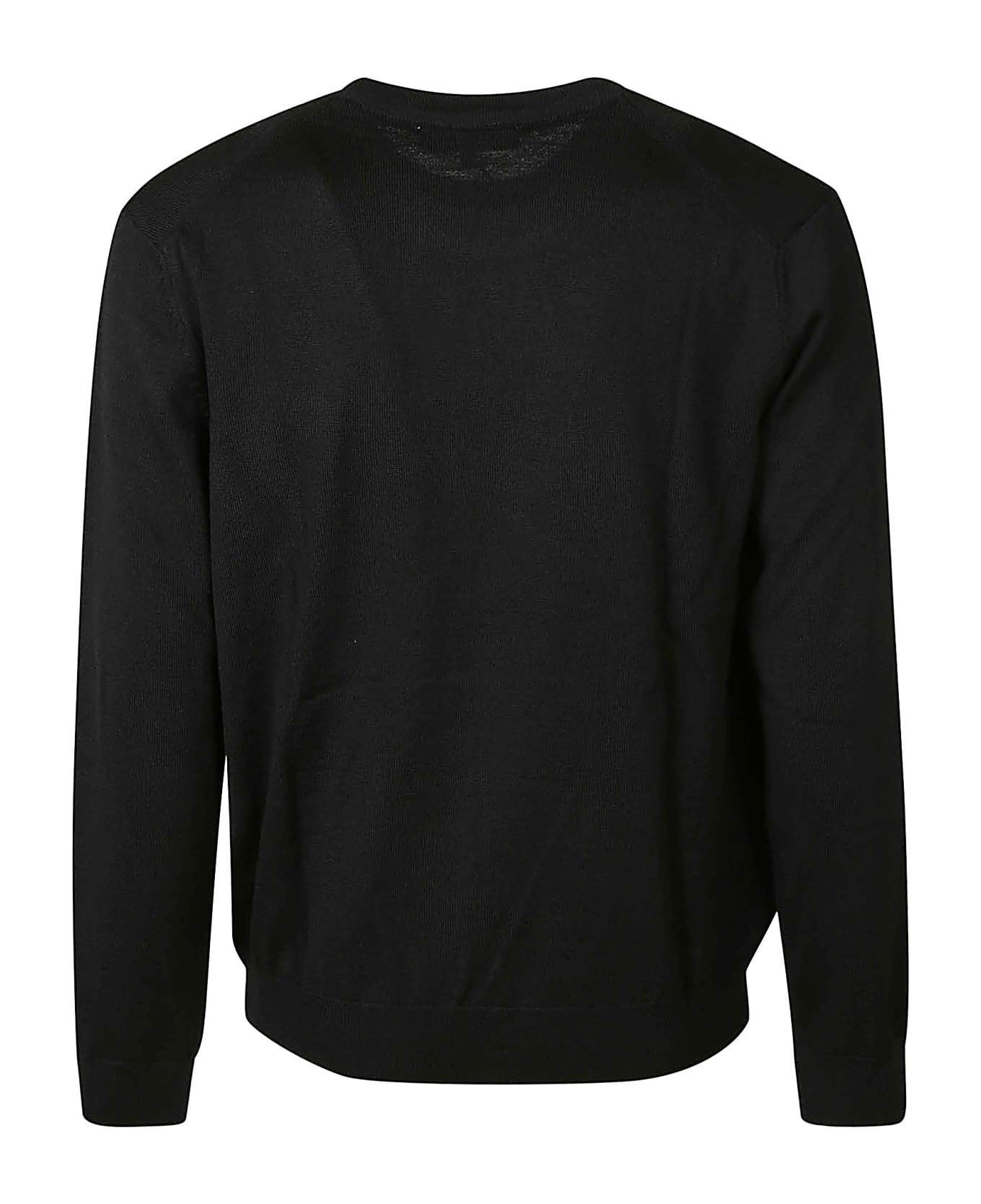 Maison Kitsuné Fox Patched Rib Trim Plain Sweater - Black