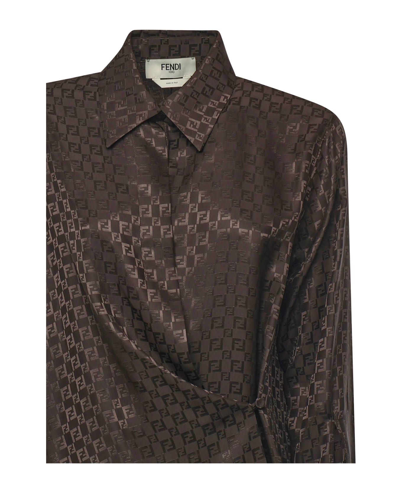 Fendi Ff Jacquard Silk Shirt - Brown