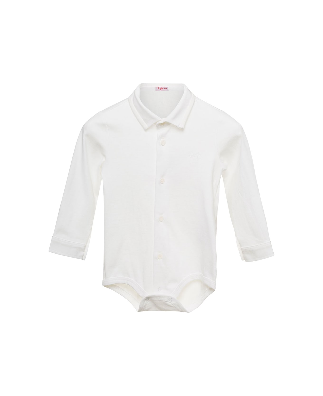 Il Gufo White Romper With Collar And Buttons In Cotton Baby - White
