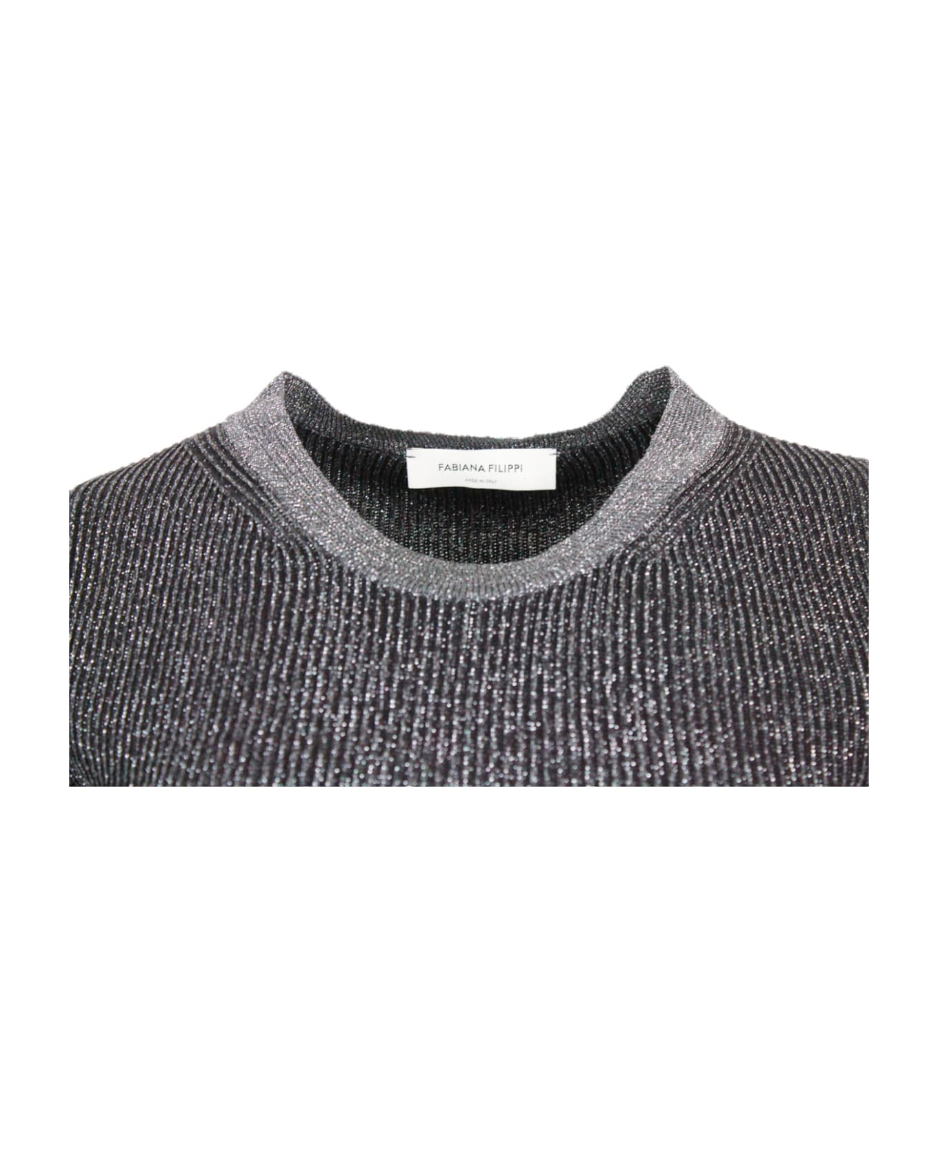 Fabiana Filippi Long-sleeved Crew-neck Sweater In Organic Cotton And Lurex With Ribbed Knit - Blu ニットウェア