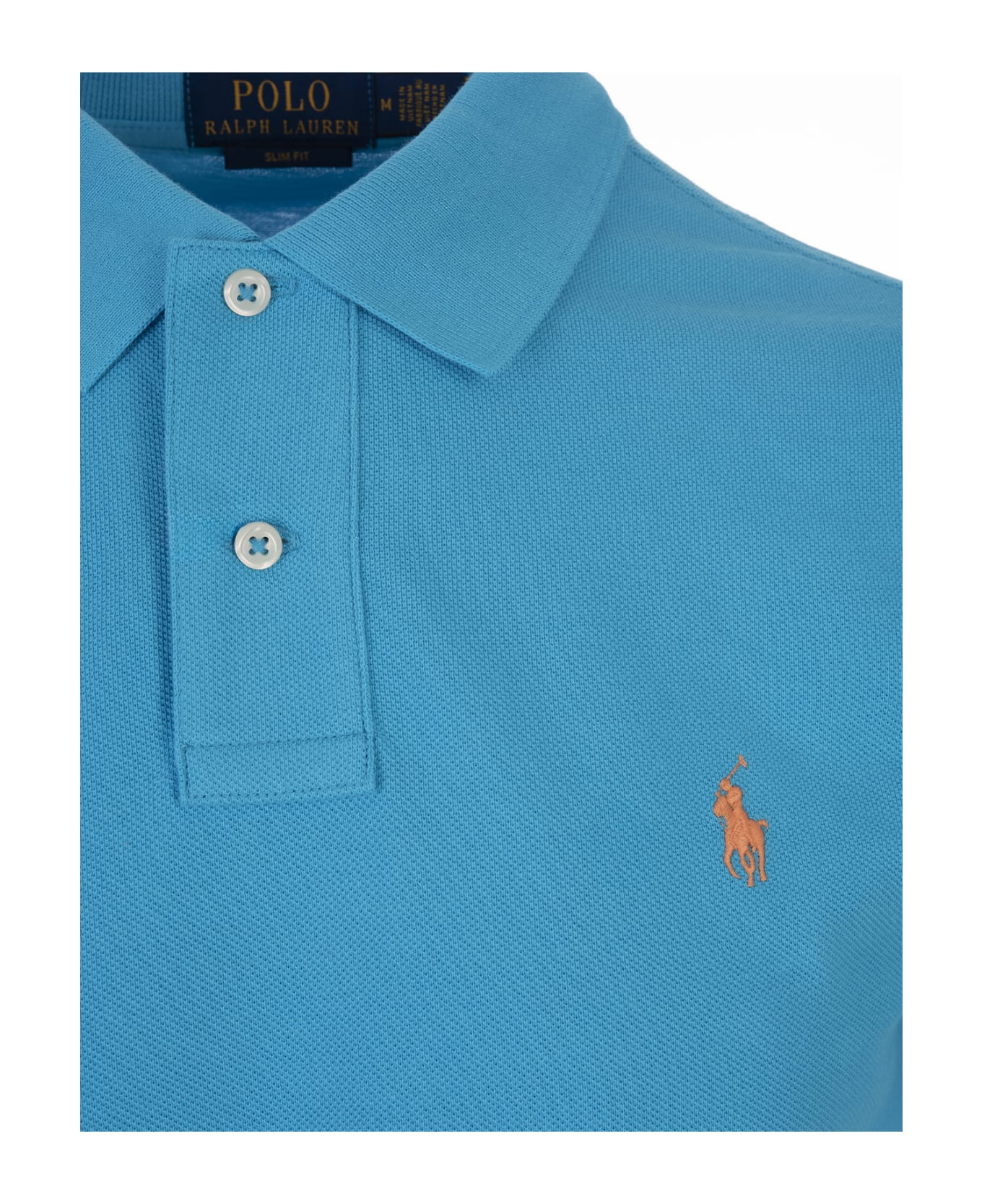 Ralph Lauren Grotto Blue And Orange Slim-fit Piquet Polo Shirt - Blue