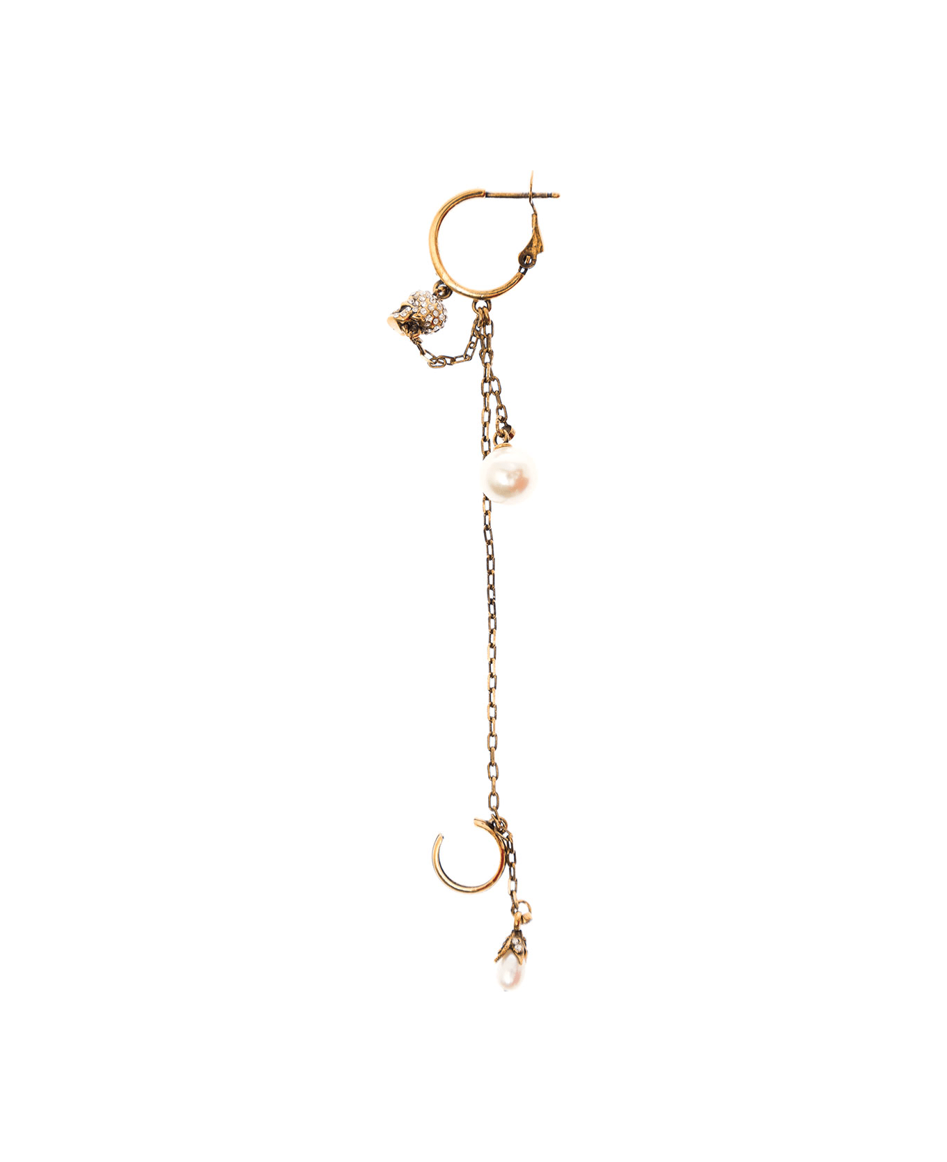Alexander McQueen Woman Pendant Golden Brass  Earring With Skull And Pearls - Metallic