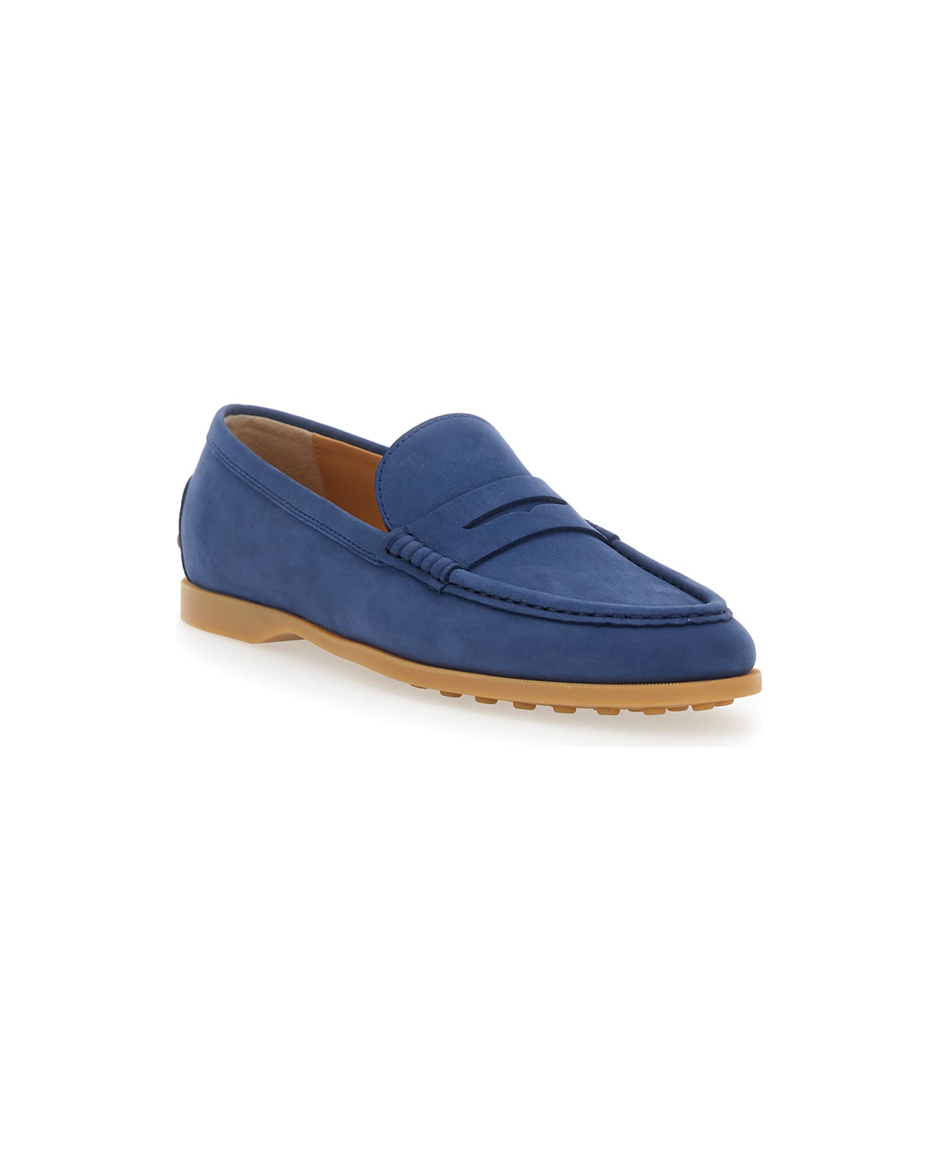 Tod's Blue Loafers With Rubber Sole And Rubber Detail On The Back In Suede Woman - Blu