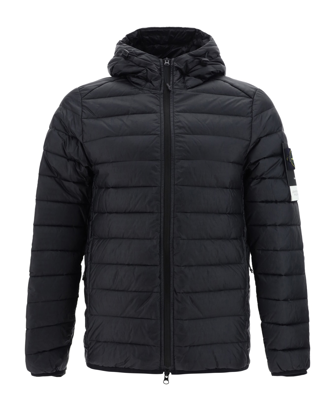 Stone Island Quilted Jacket With Logo - Nero