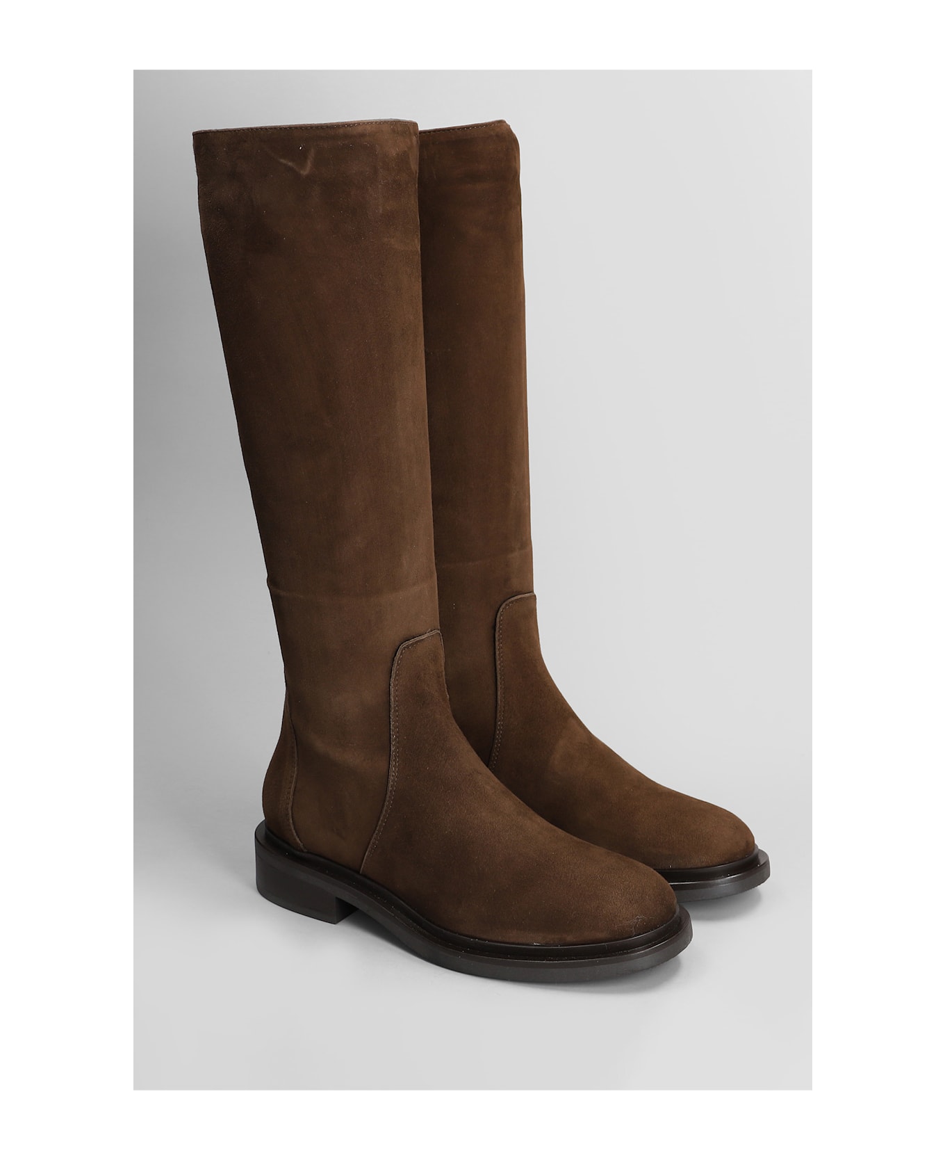 Julie Dee Low Heels Boots In Dark Brown Suede - dark brown