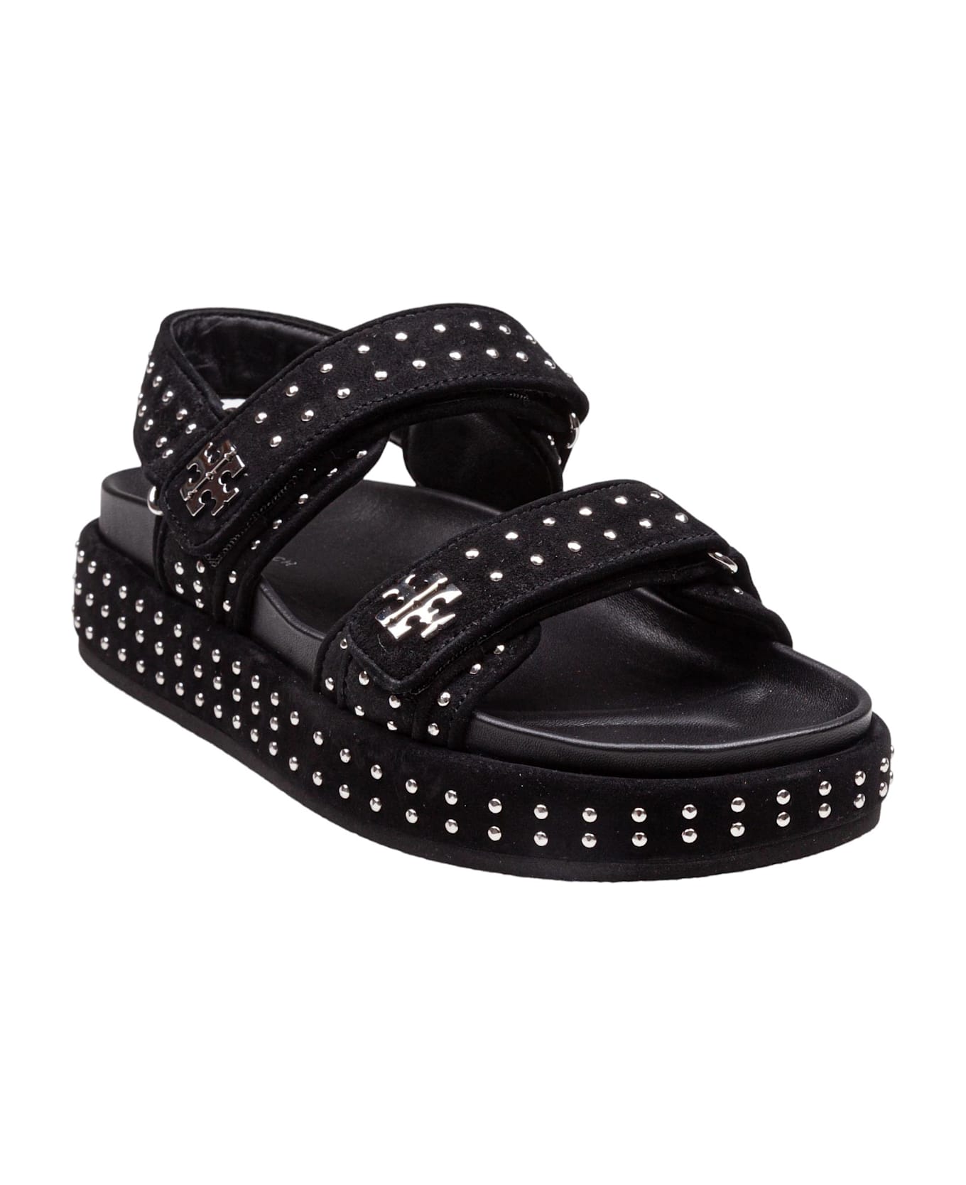 Tory Burch Kira Suede Sandal - Black/Silver