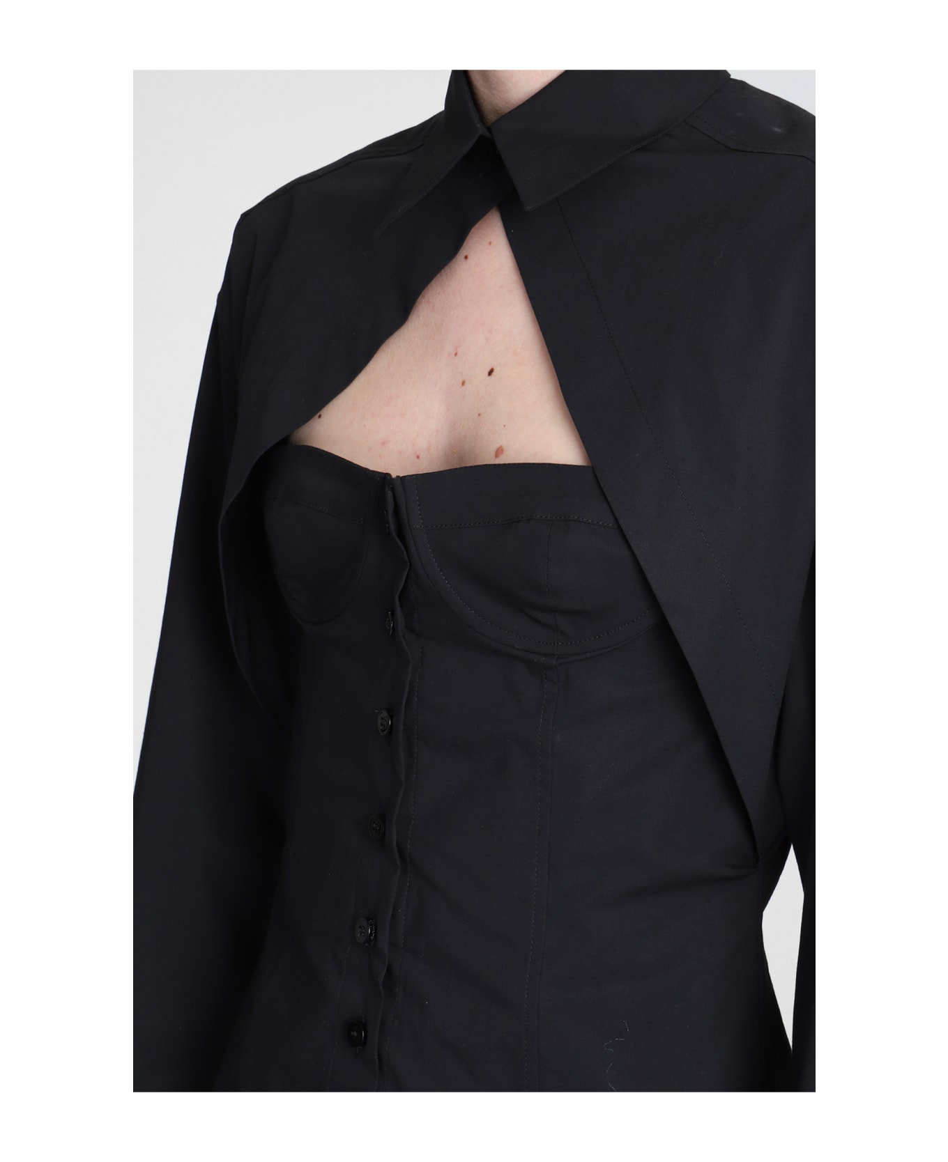 The Attico Cut Out Bustier Shirt Dress - BLACK