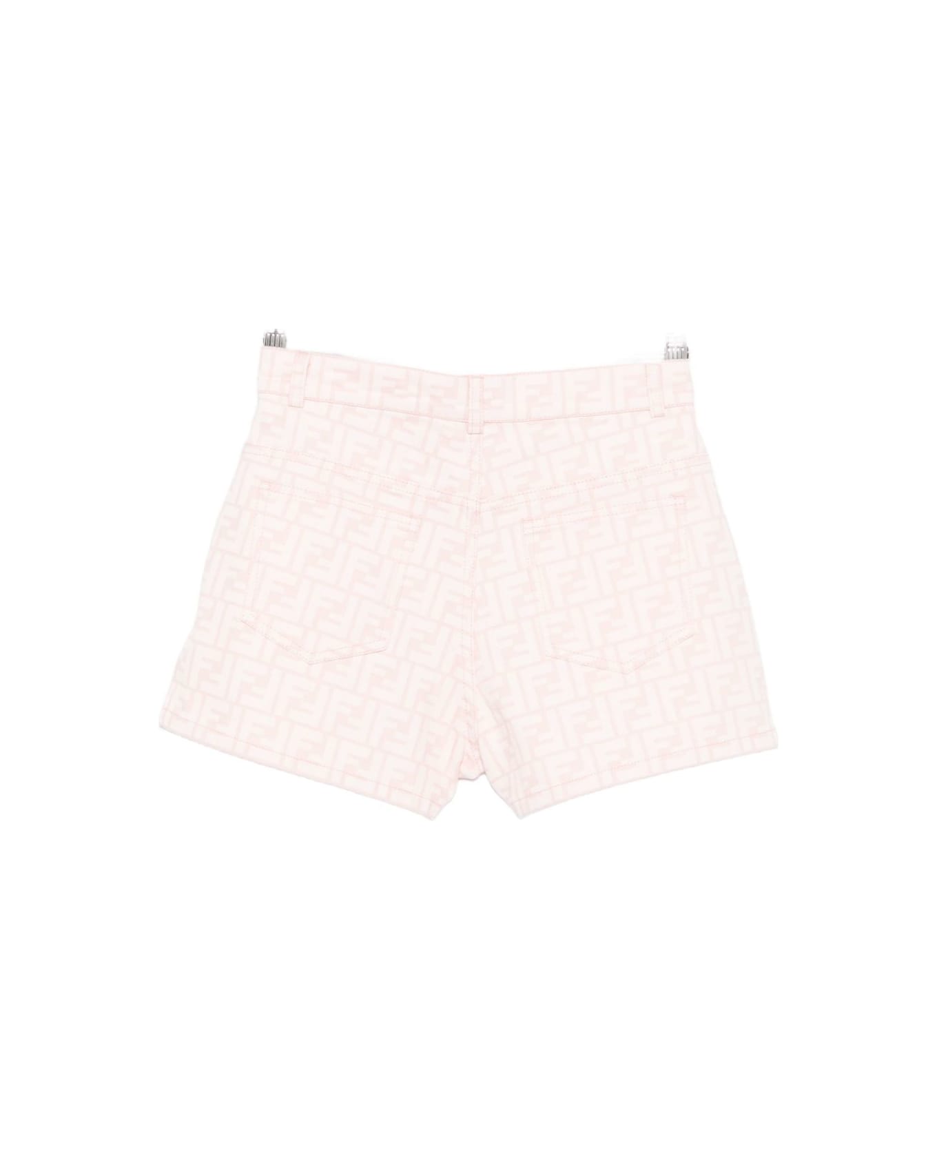 Fendi Kids Junior Shorts In Pink Cotton Denim. - Pink