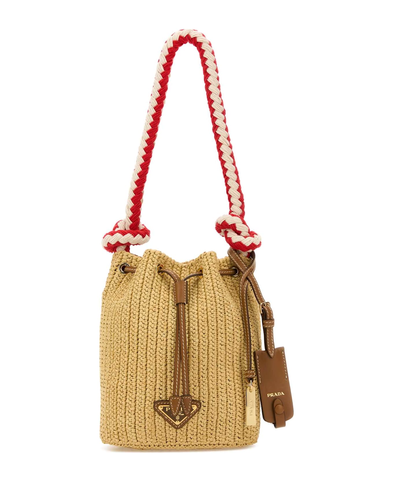 Prada Beige Crochet Mini Bucket Bag - NATURALE