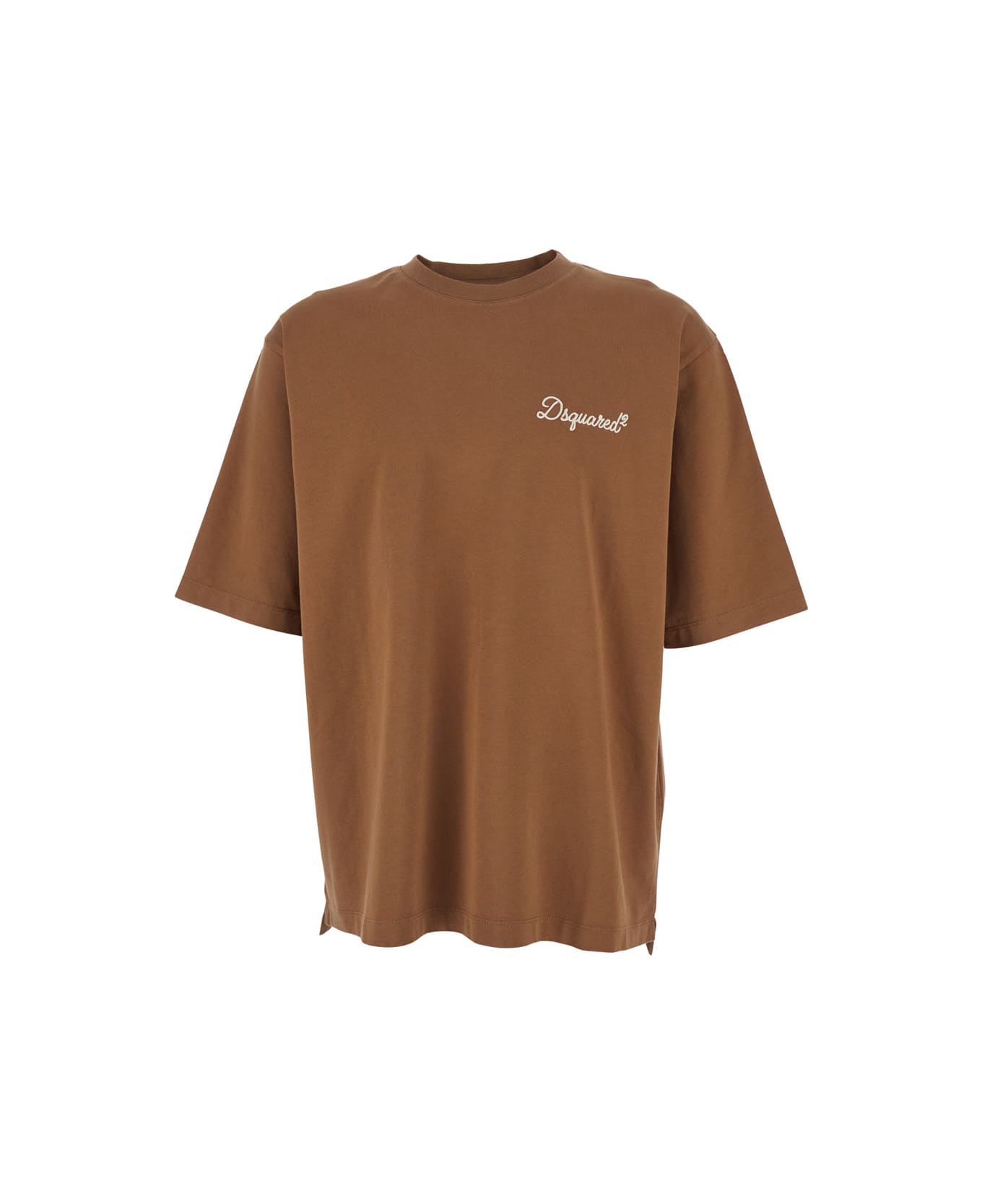 Dsquared2 Brown T-shirt With Embroidered Logo On The Chest In Cotton Man - Brown