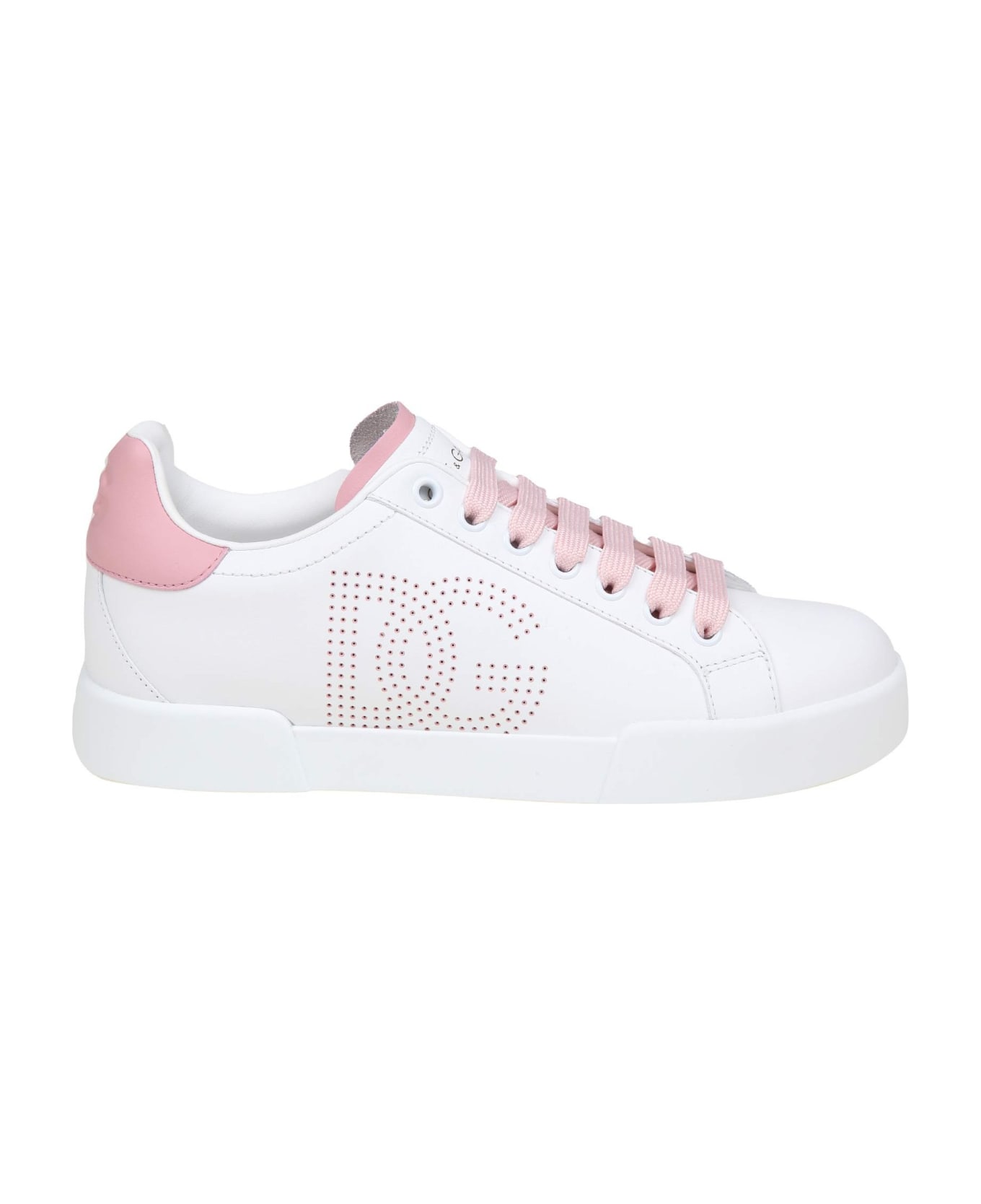 Dolce & Gabbana Dolce E Gabbana Portofino Light Sneakers In White And Pink Leather - WHITE/PINK