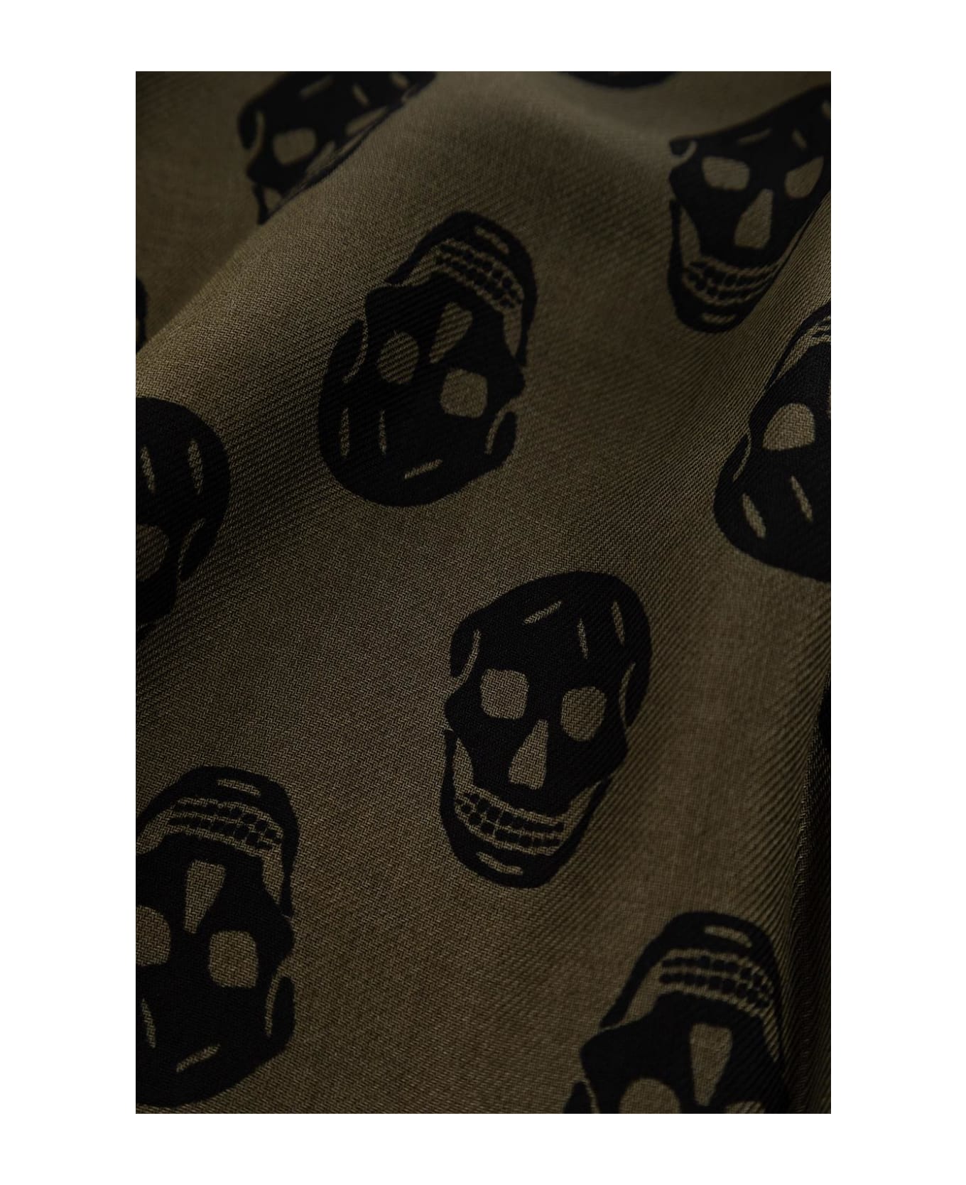Alexander McQueen Skull Fringed Scarf - Kaki Black