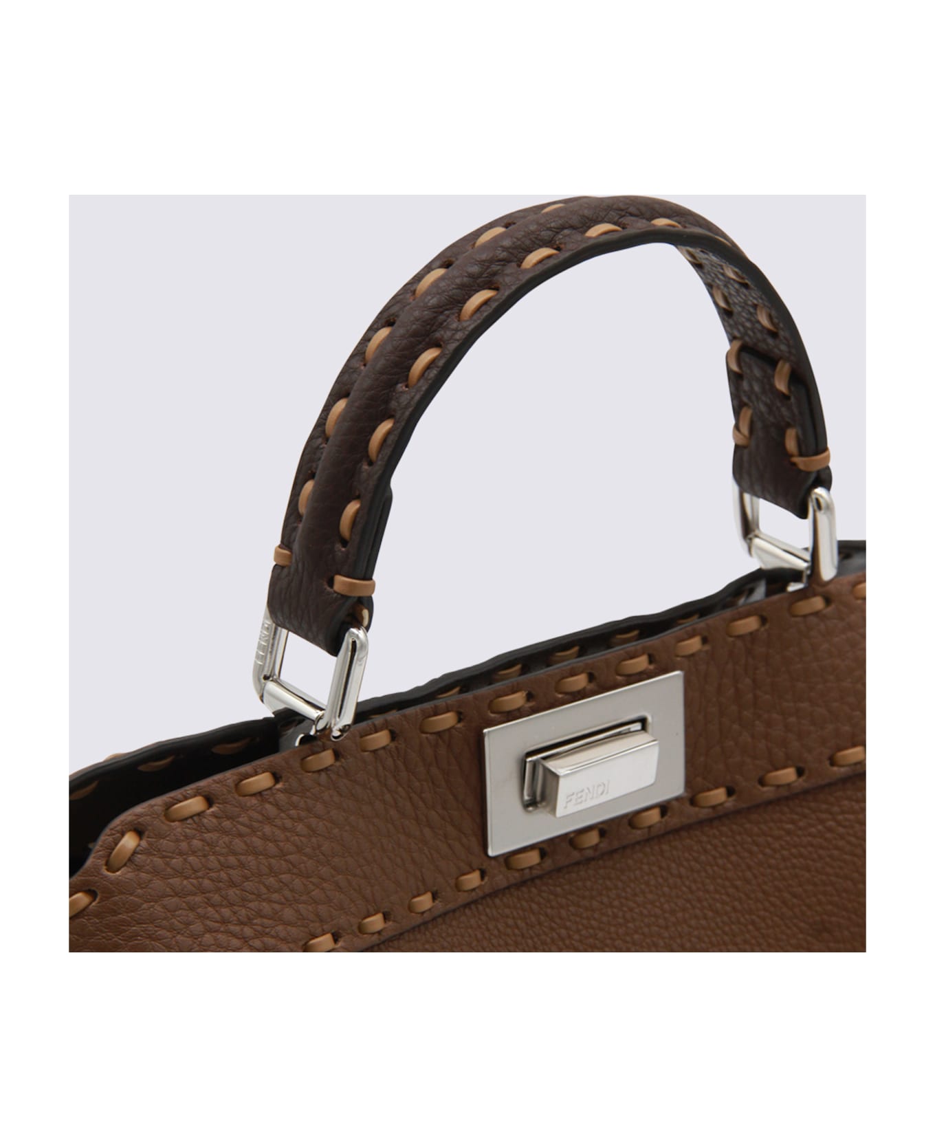 Fendi Brown Leather Peekaboo Iseeu Small Top Handle Bag