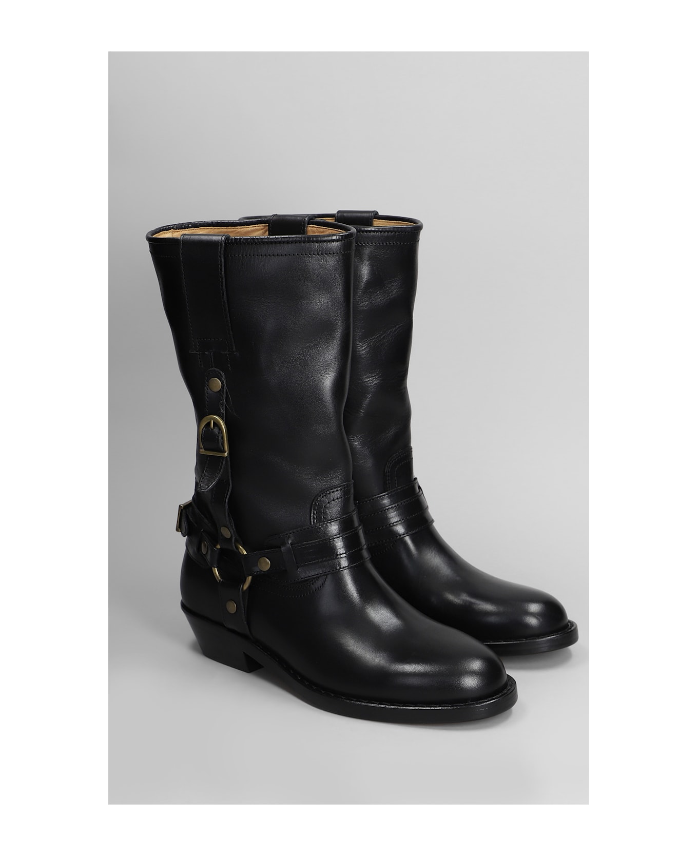 Isabel Marant Heiko Low Heels Boots In Black Leather - black