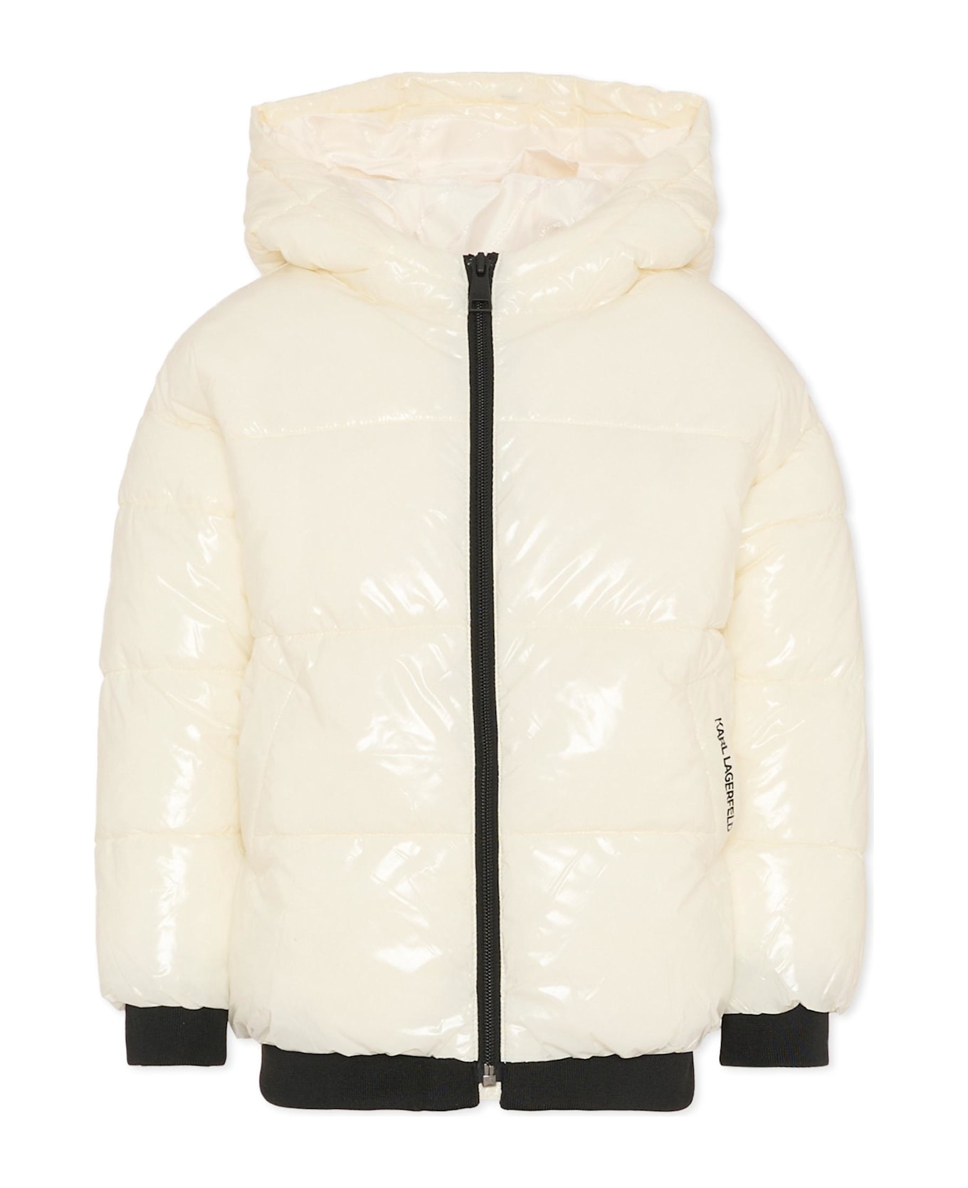 Karl Lagerfeld Kids Ivory Down Jacket For Girl With Logo - Ivory