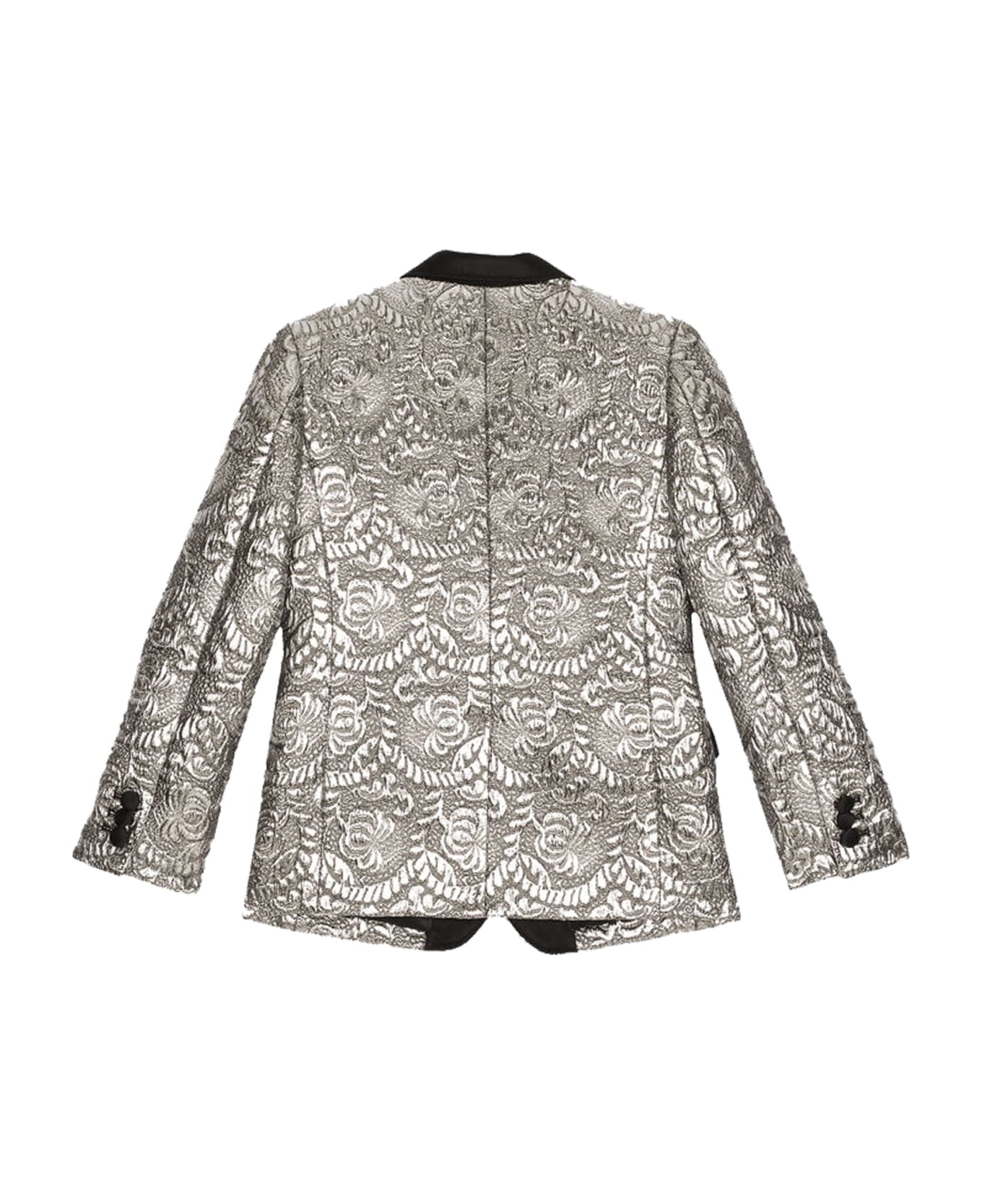 Dolce & Gabbana Single-breasted Jacket In Laminated Jacquard - Silver コート＆ジャケット