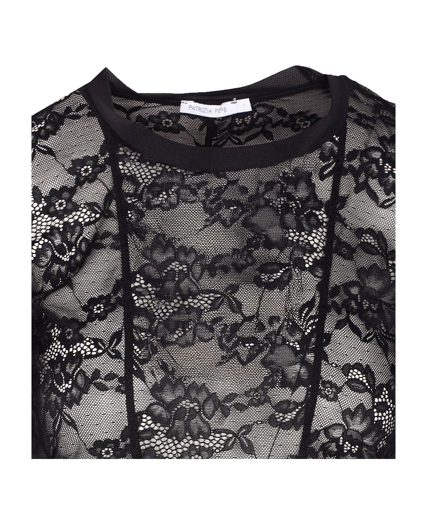 Patrizia Pepe Lace Long Sleeves T-shirt - Black