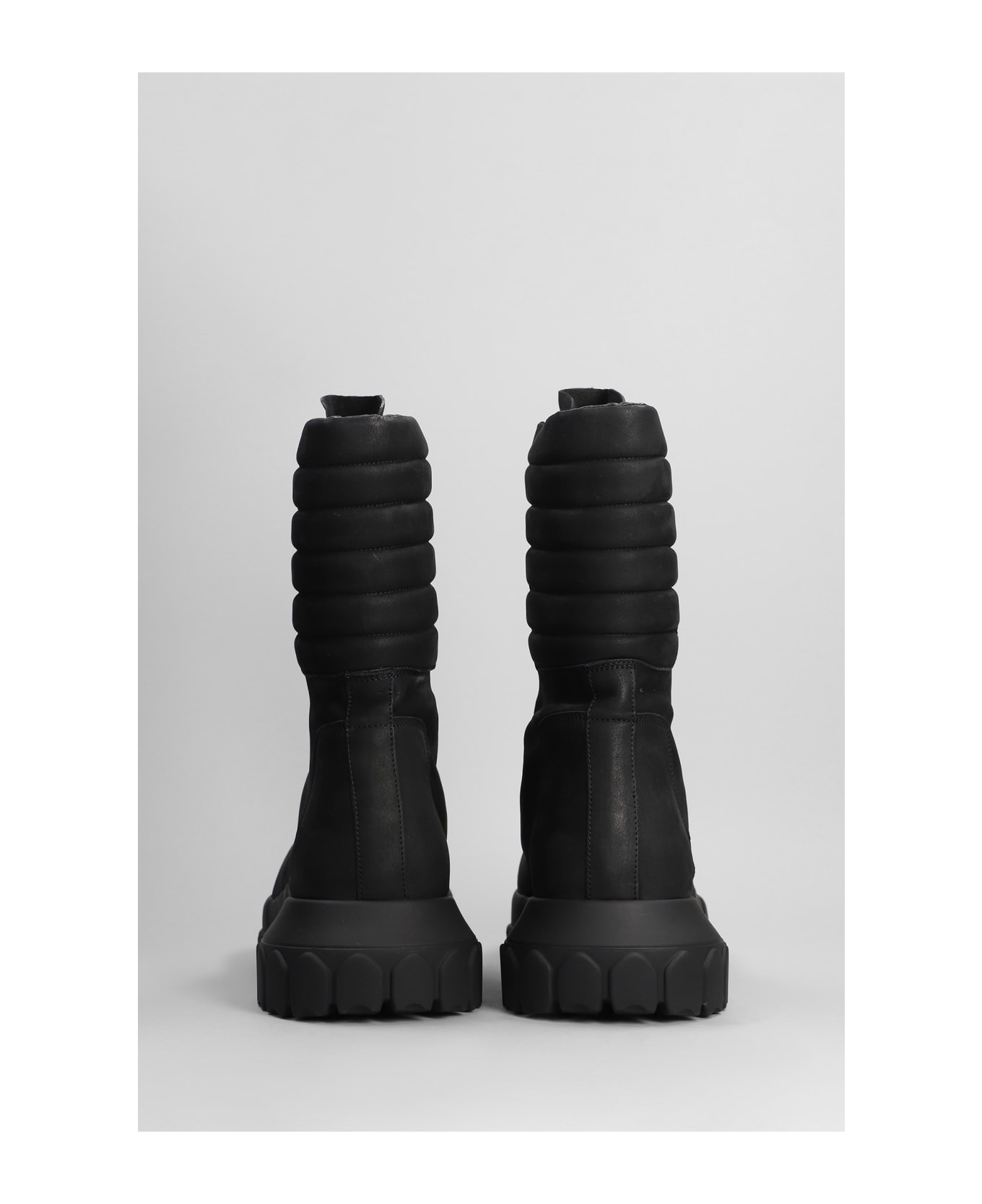 Rick Owens Moto Turbo Tractor Combat Boots In Black Leather - black ブーツ