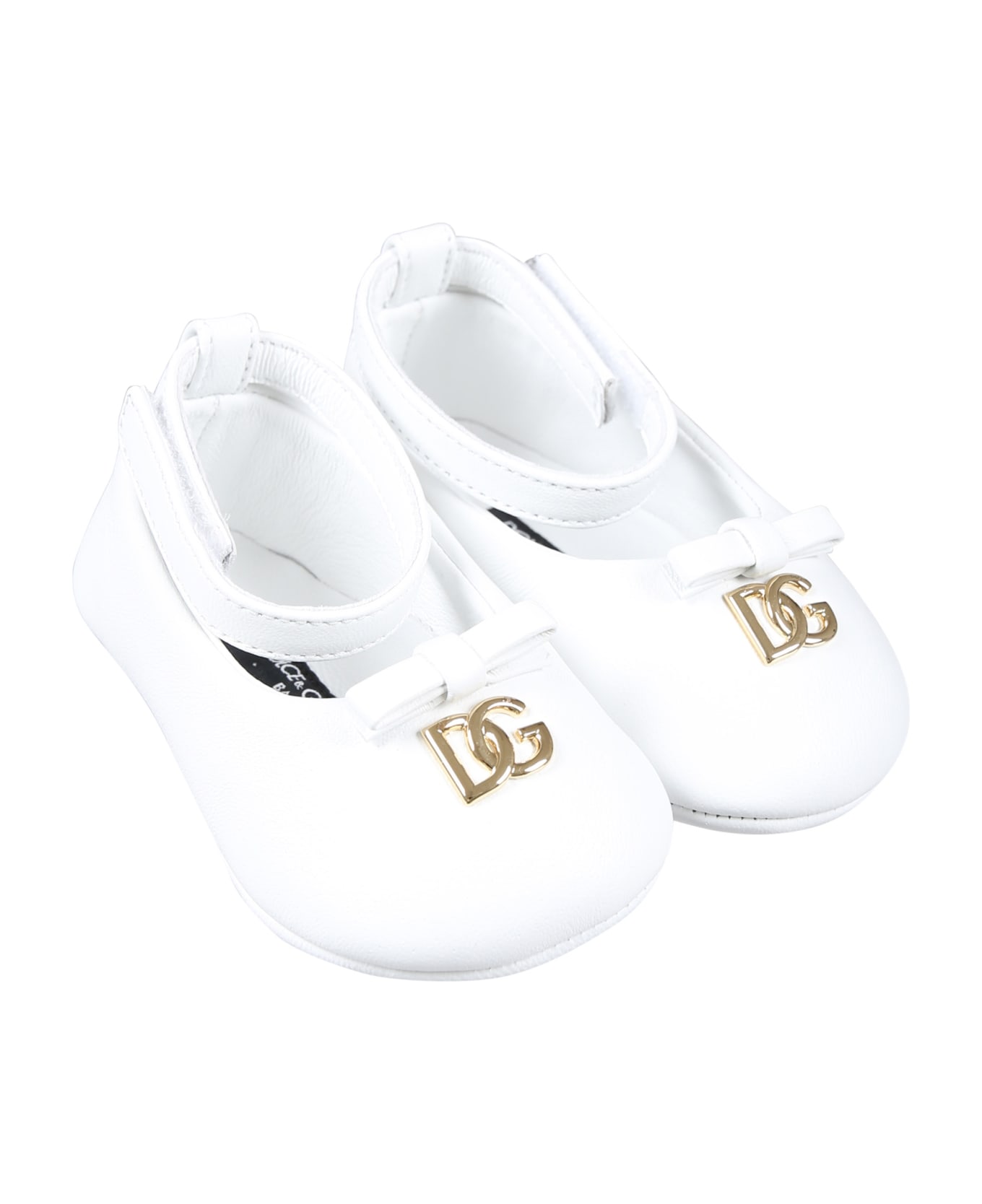 Dolce & Gabbana White Ballet Flats For Baby Girl With Logo - White