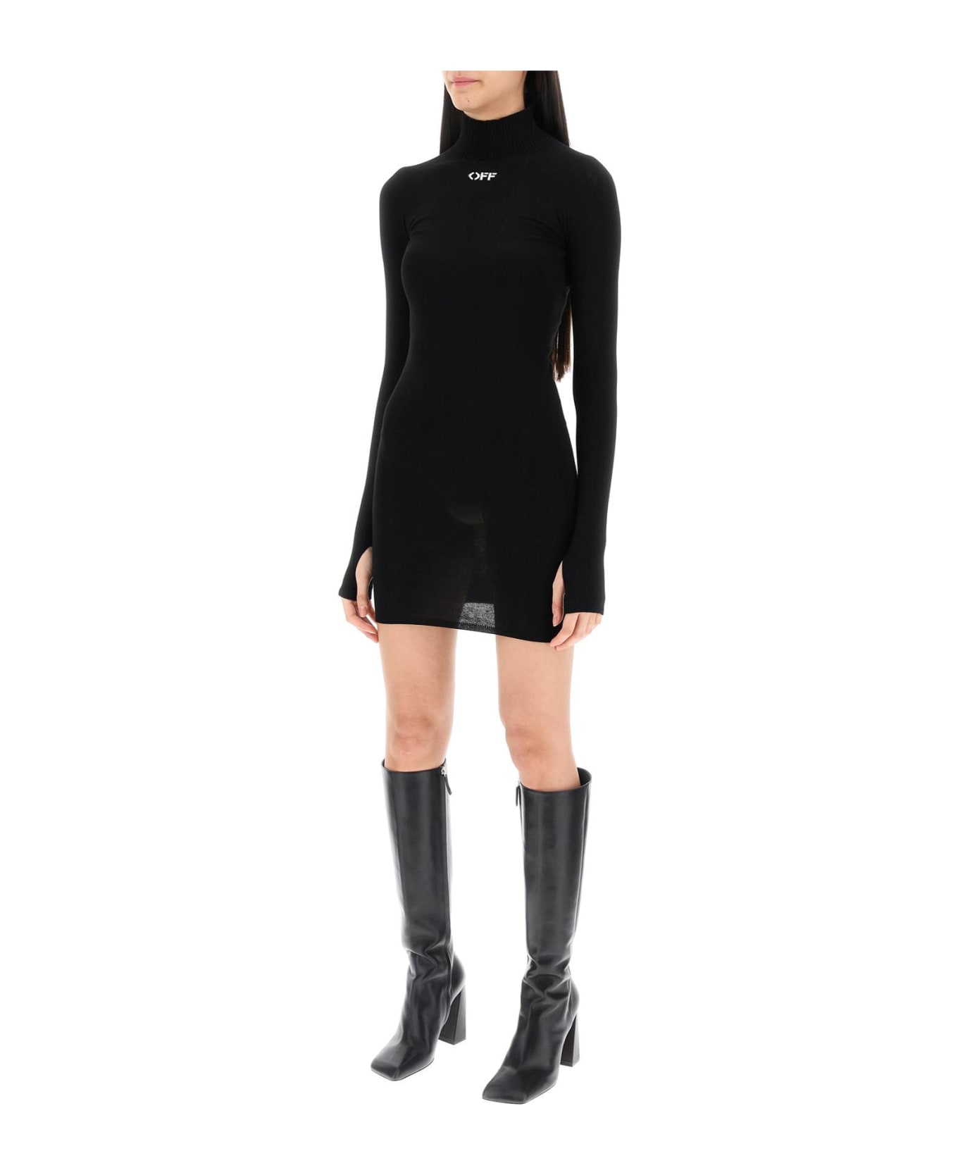 Off-White Knitted Mini Dress With Off Logo - Black/white