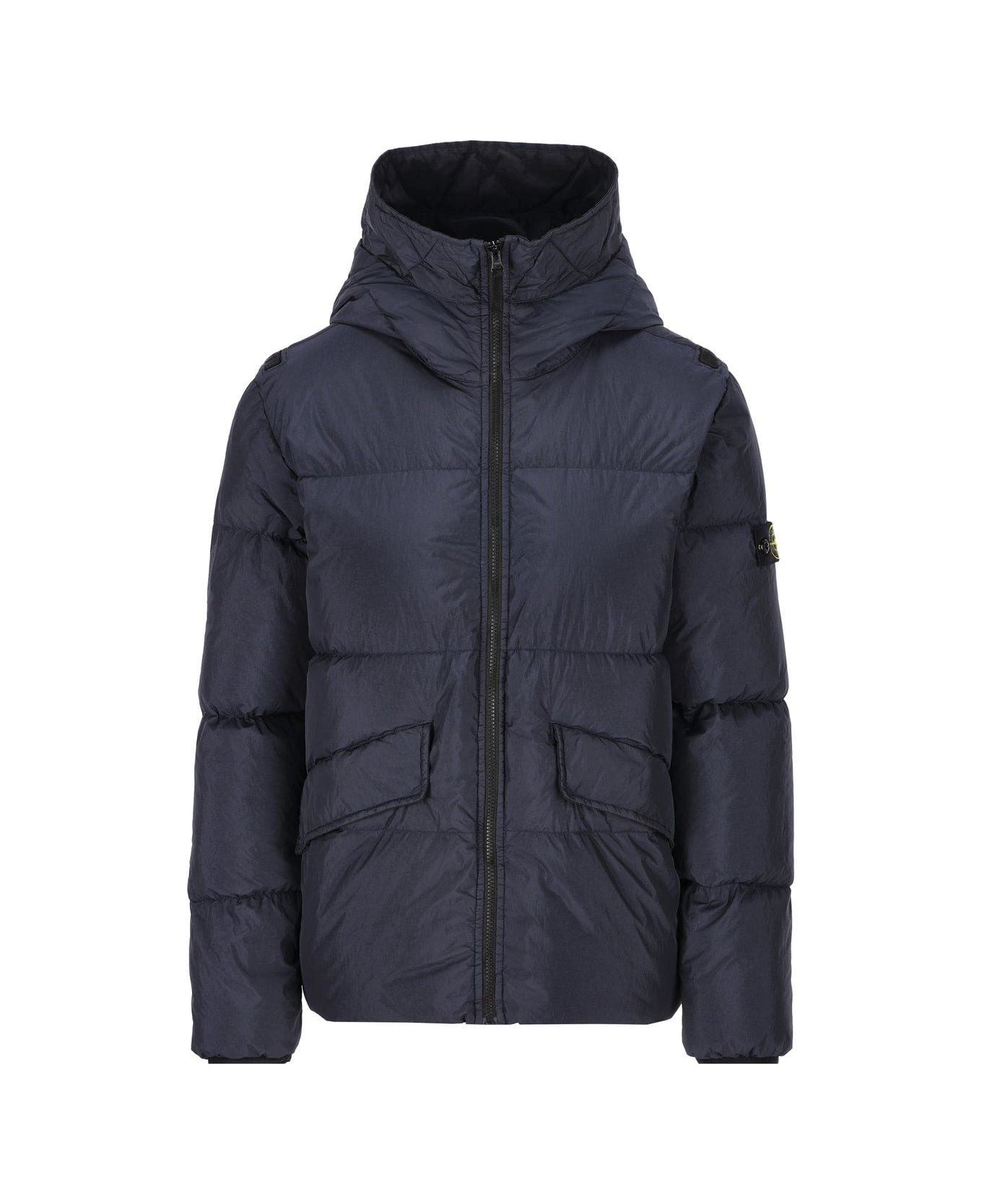 Stone Island Junior Compass-motif Hooded Jacket - Blu