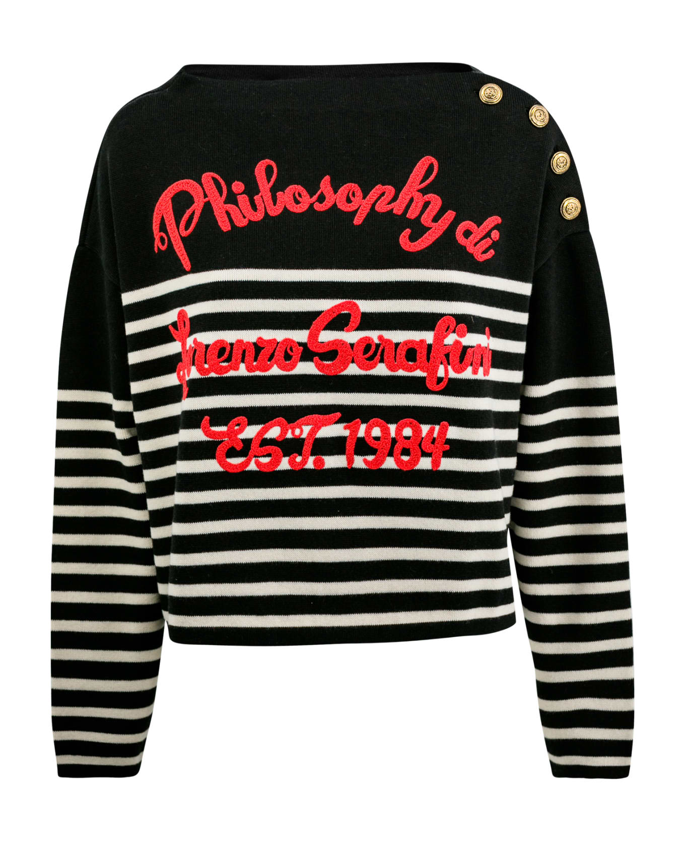 Philosophy di Lorenzo Serafini Striped Sweater With Button Insert - Black ニットウェア