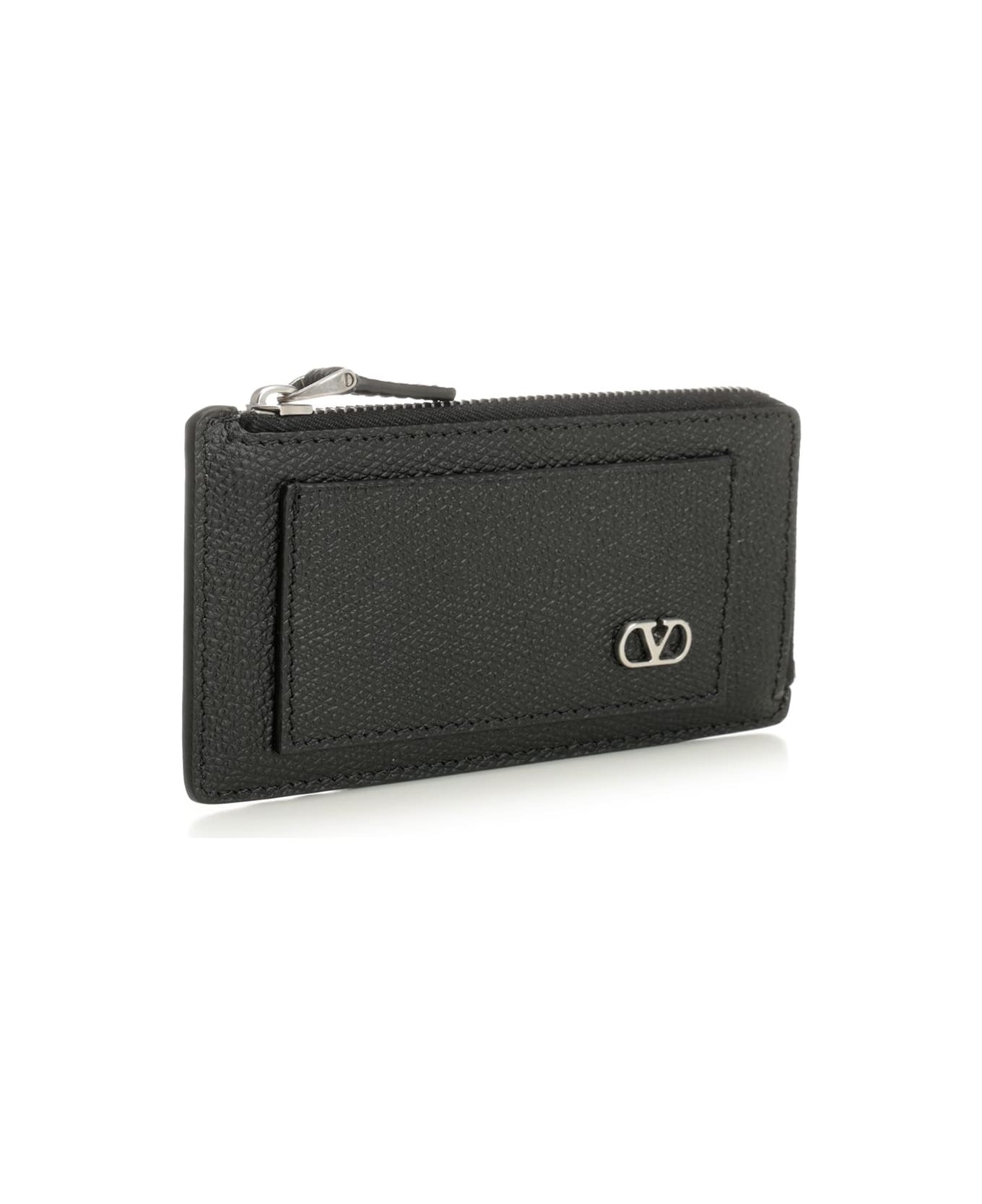 Valentino Garavani Vlogo Leather Zip Around Card Holder - BLACK