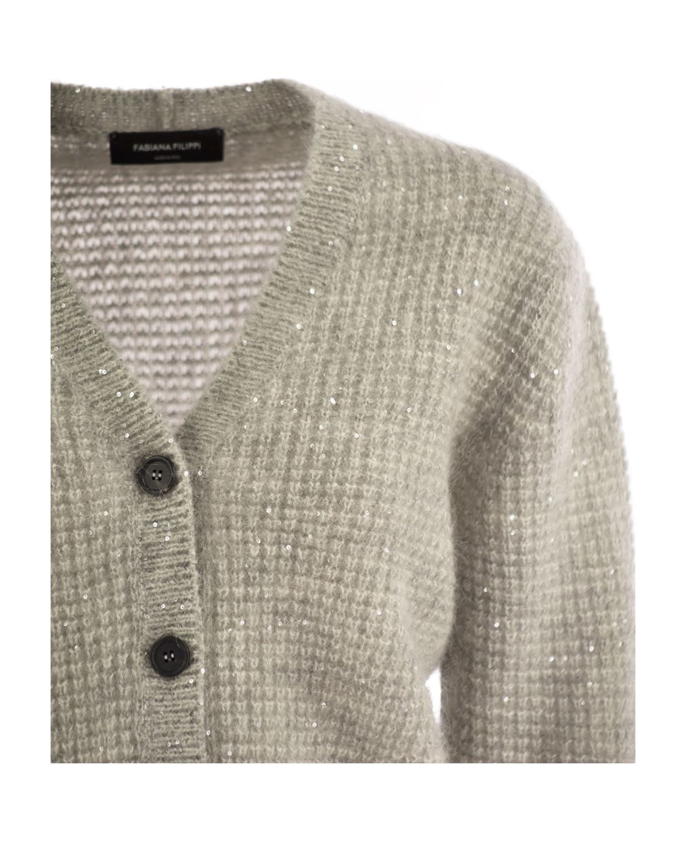 Fabiana Filippi Mohair Blend Cardigan With Micro Sequins - Grey