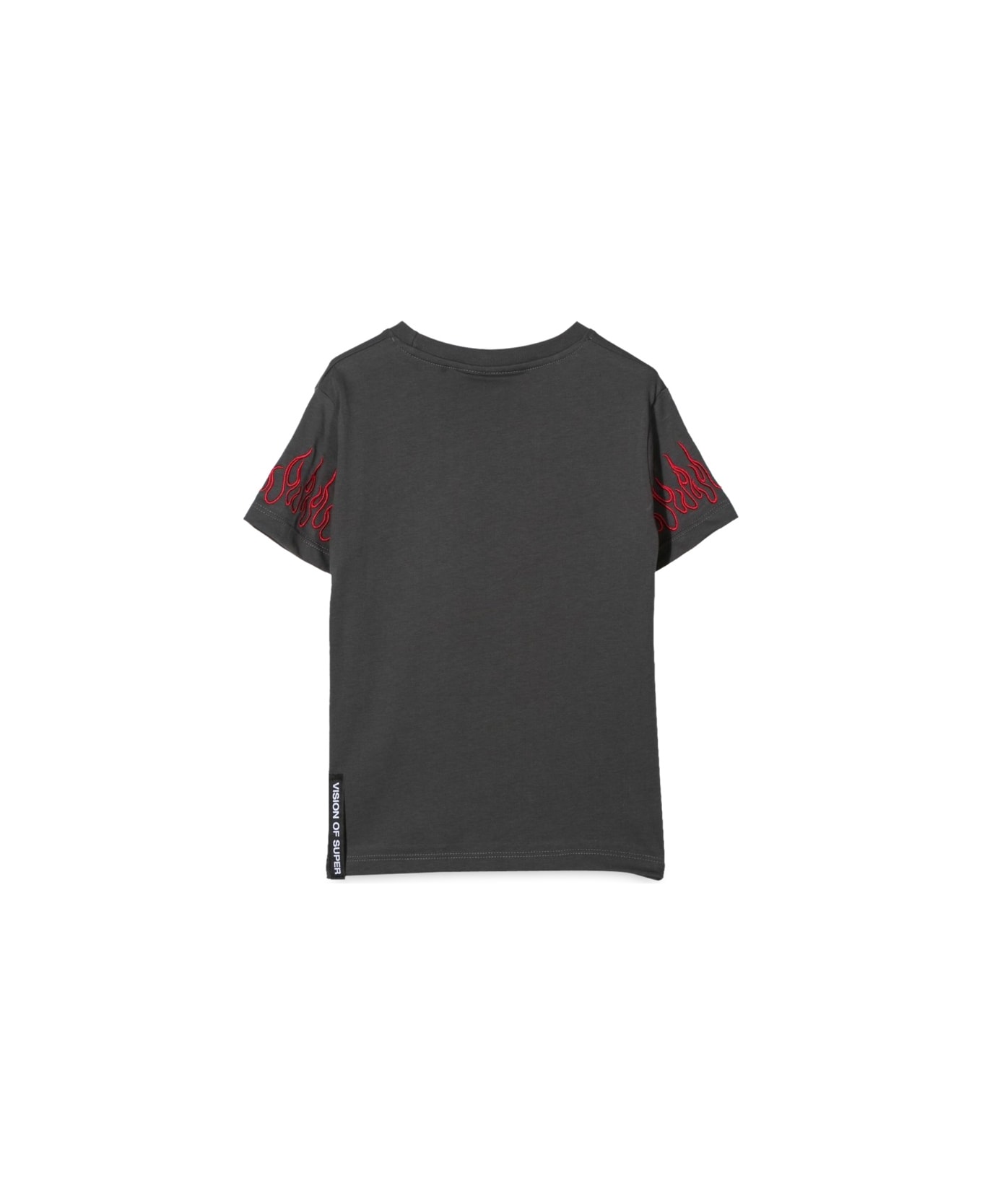 Vision of Super M/c Embroidery Red Flames - CHARCOAL Tシャツ＆ポロシャツ