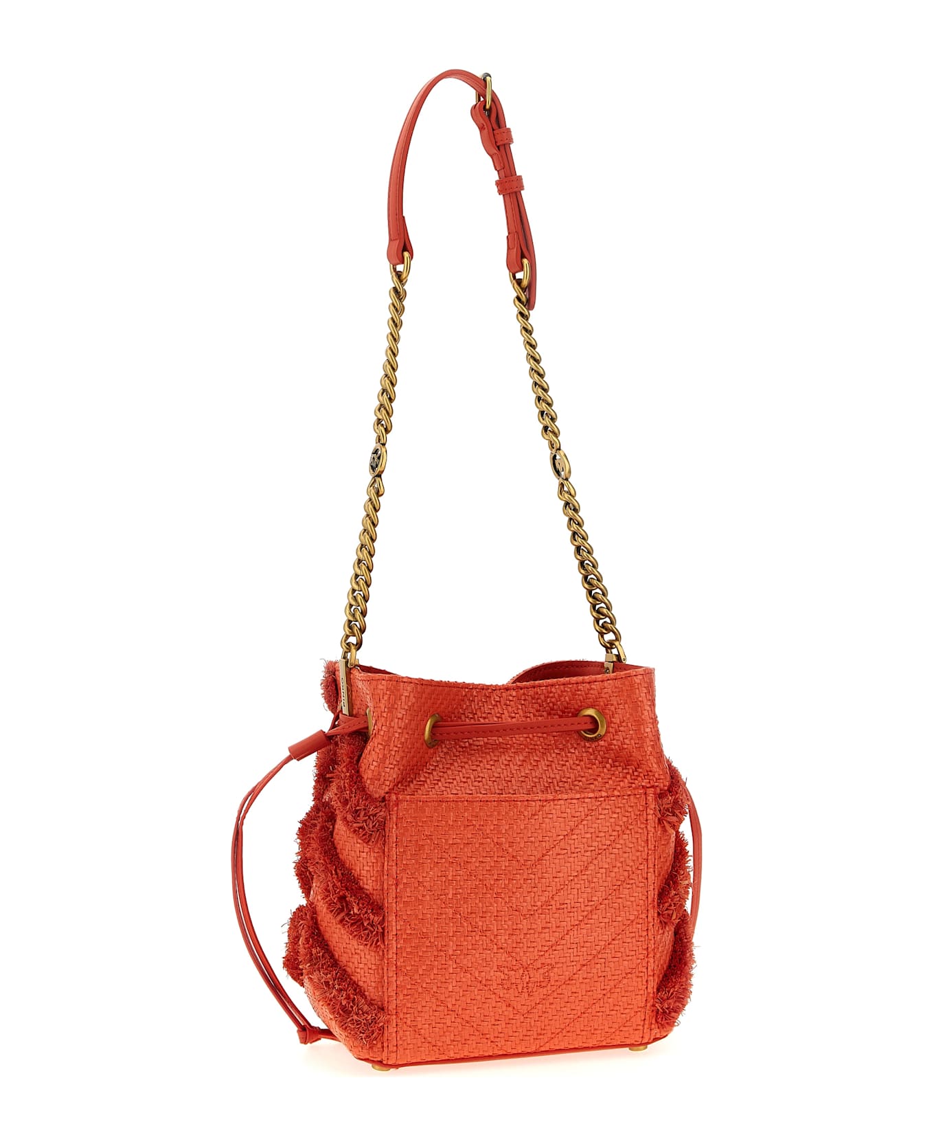 Pinko Raffia Mini Bucket Bag - Red