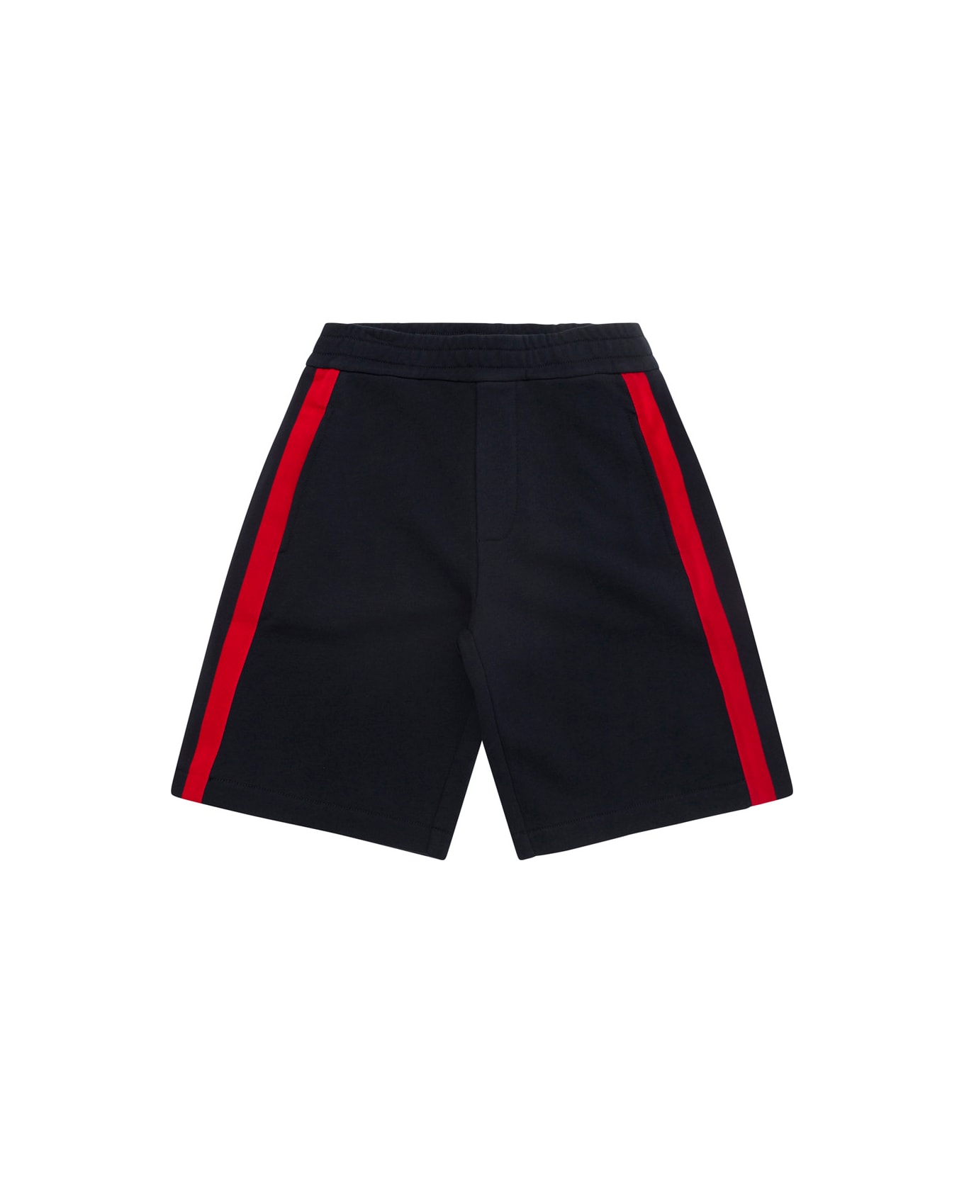 Moncler Blue Bermuda Shorts With Logo Patch In Cotton Boy - Blu