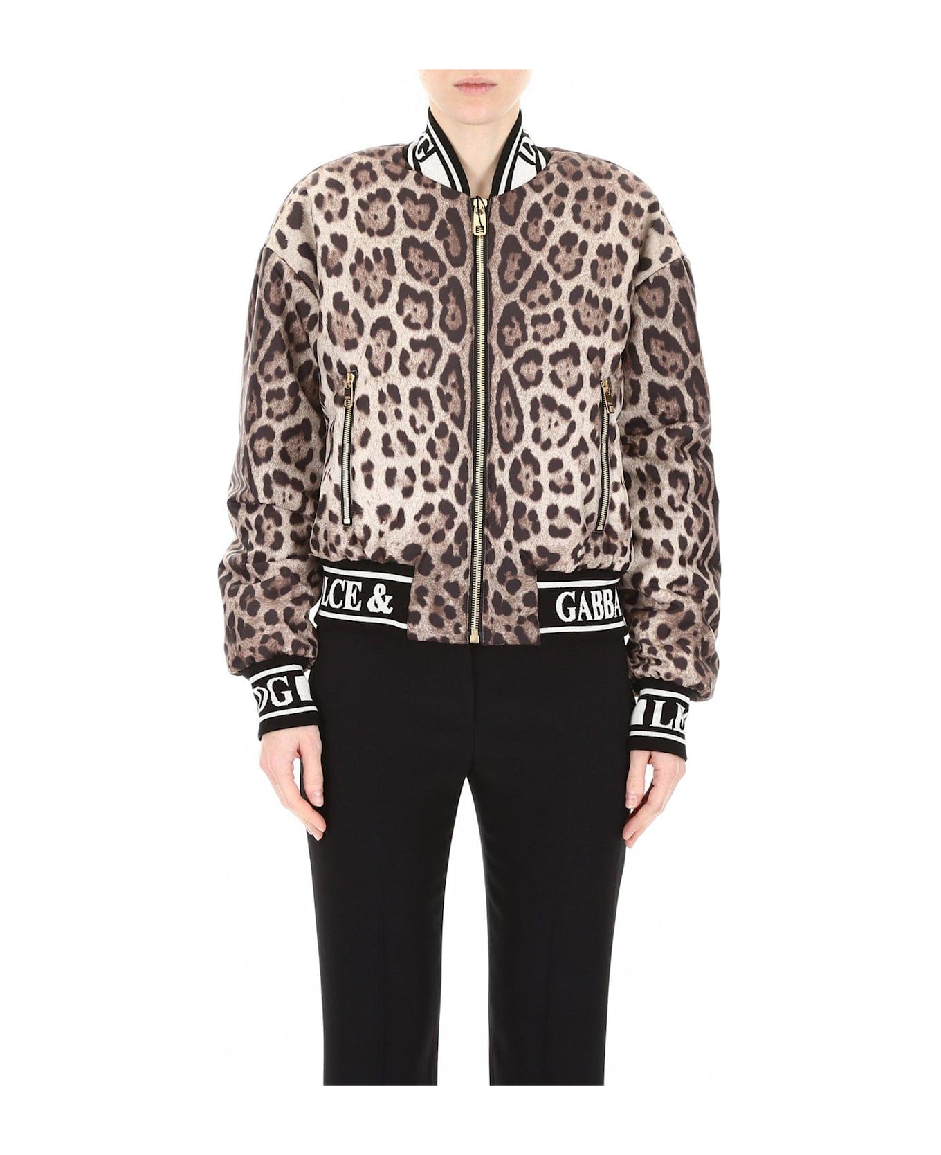 Dolce & Gabbana Leopard Print Bomber Jacket - Brown