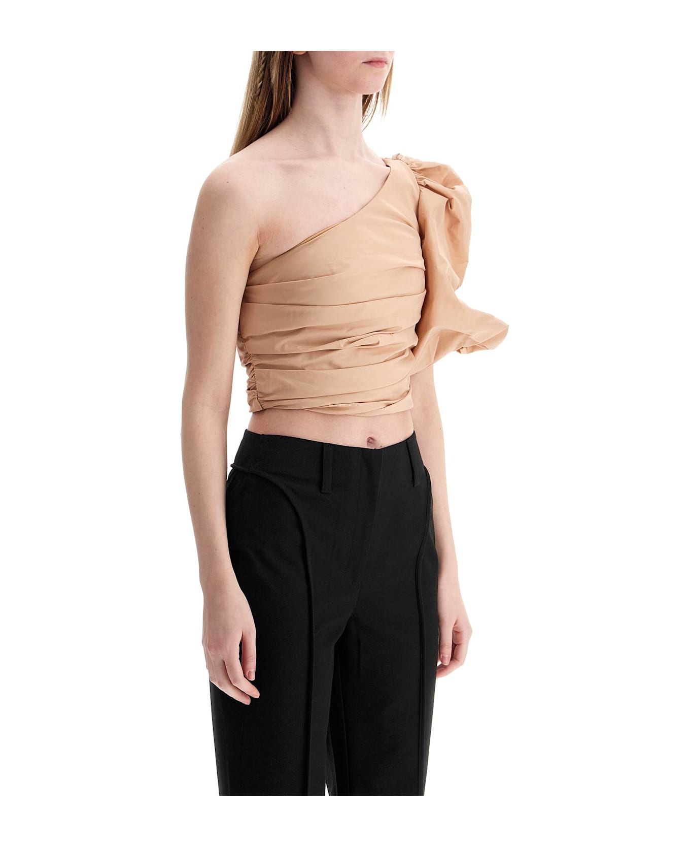Pinko Asymmetrical One-shoulder Taffeta Top In Cameo Pink - ROSA CAMMEO (Pink)