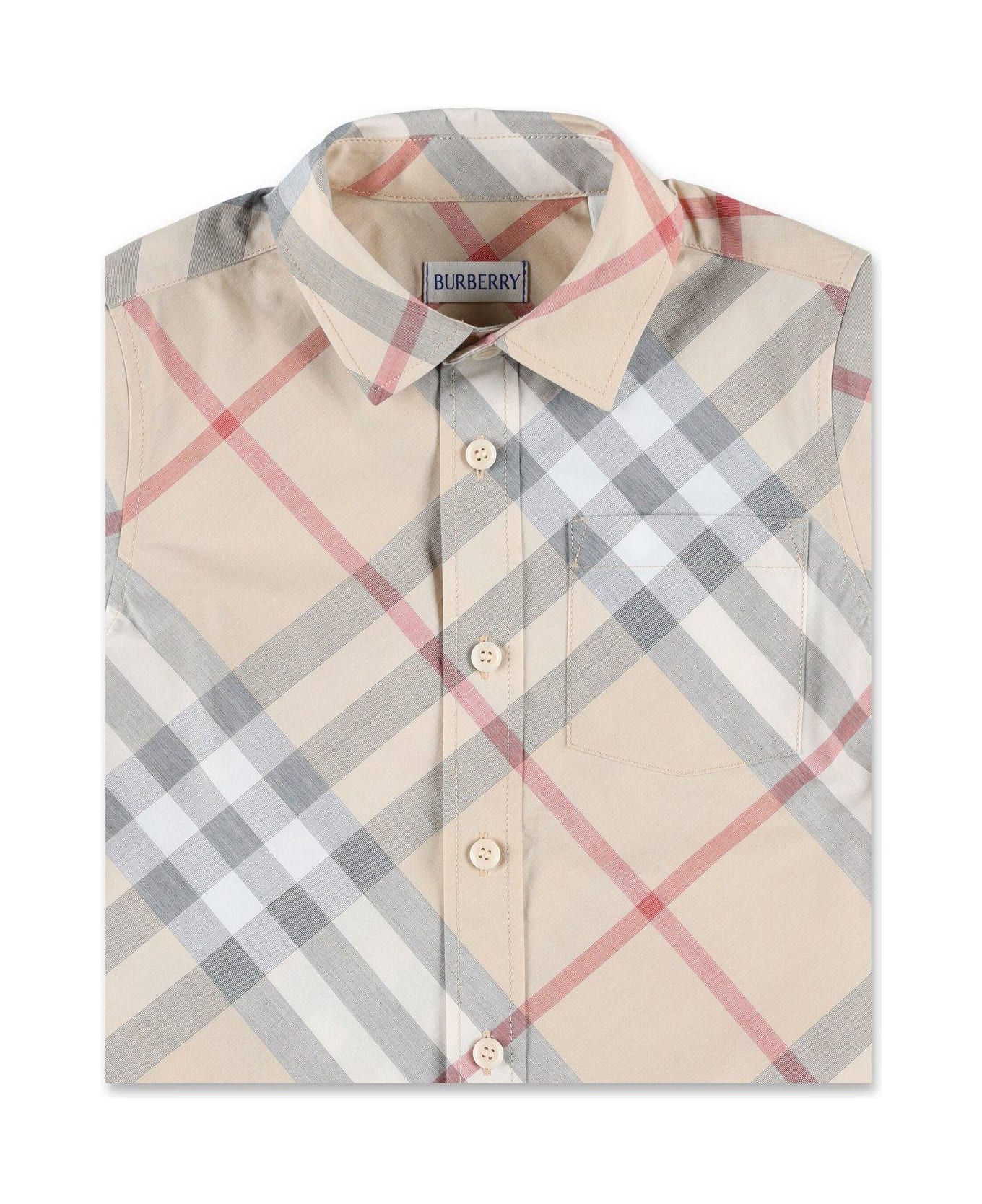 Burberry Checked Short Sleeved Shirt - Beige