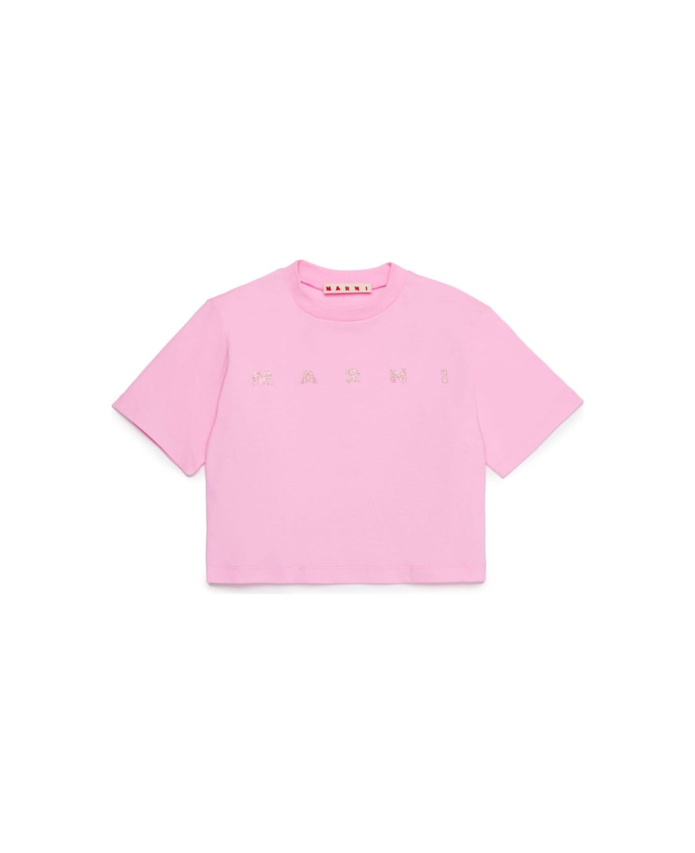 Marni T-shirt Con Logo Glitterato - Pink