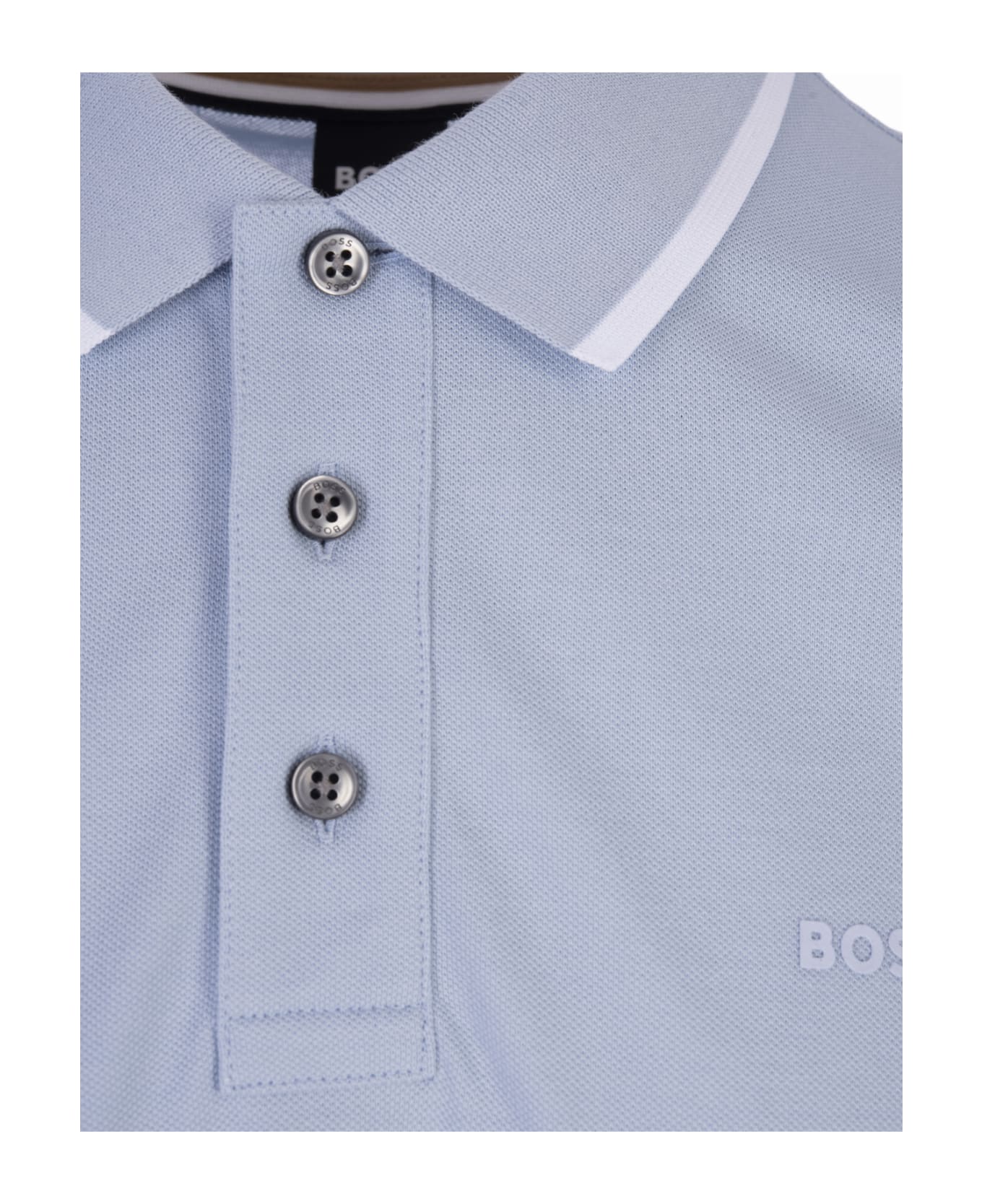Hugo Boss Dust Blue Slim Fit Polo Shirt With Striped Collar - Light Pastel Blue