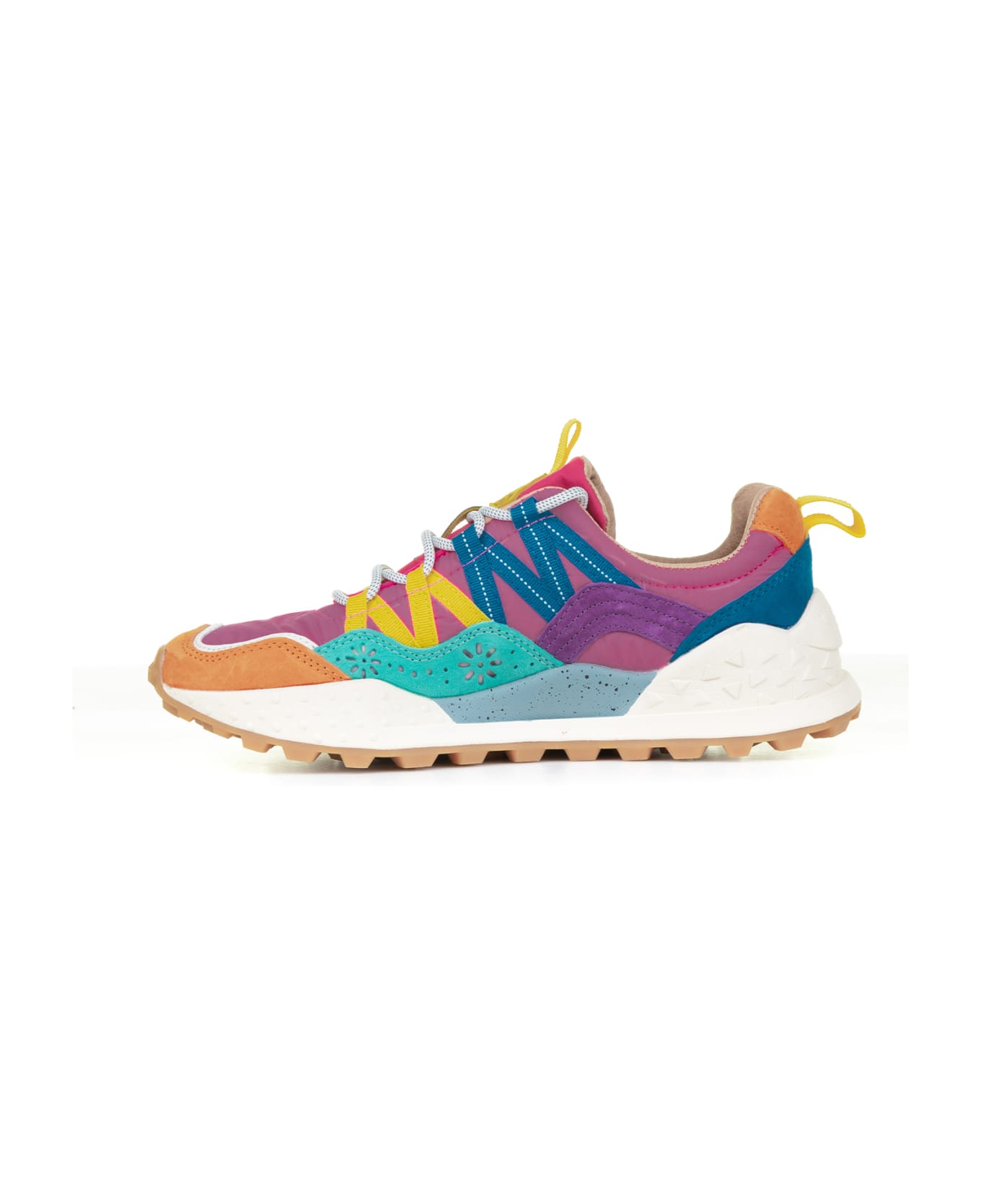 Flower Mountain Multicolored Washi Sneakers In Suede And Nylon - ORANGE GREEN PINK