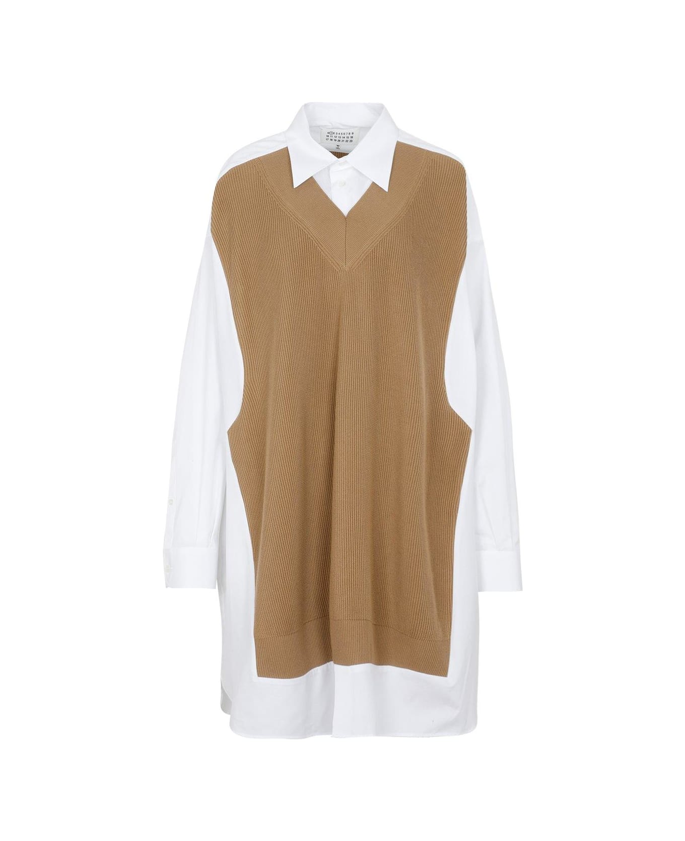 Maison Margiela Knit Panelled Shirt Dress - WHITE/BROWN