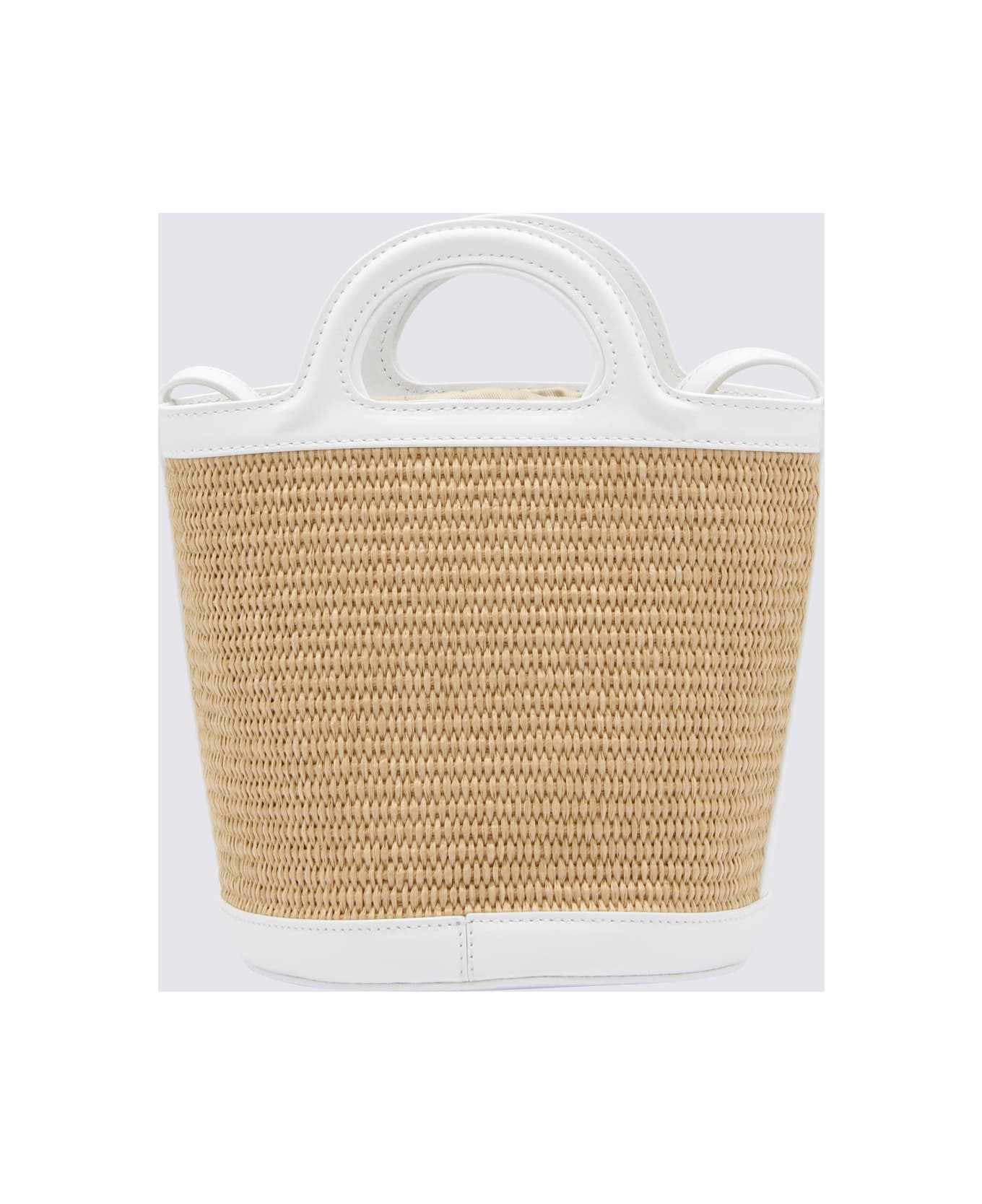 Marni White Leather And Beige Raffia Tropicalia Handle Bag - SAND STORM/LILLY WHITE トートバッグ