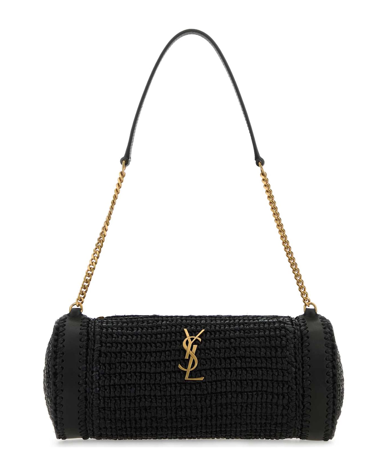 Saint Laurent Black Raffia And Leather Cassandre Shoulder Bag - NERONERO