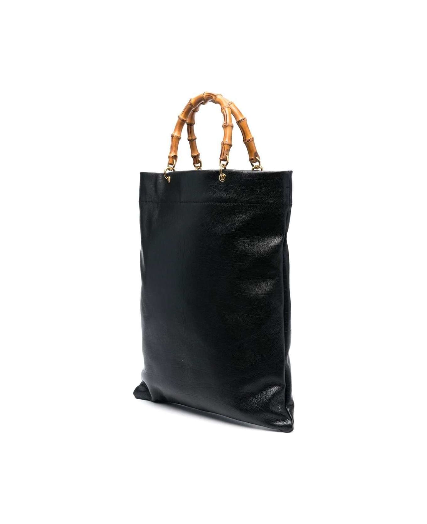 Jil Sander Black Tote Bag With Bamboo Handles In Leather Woman - Black トートバッグ