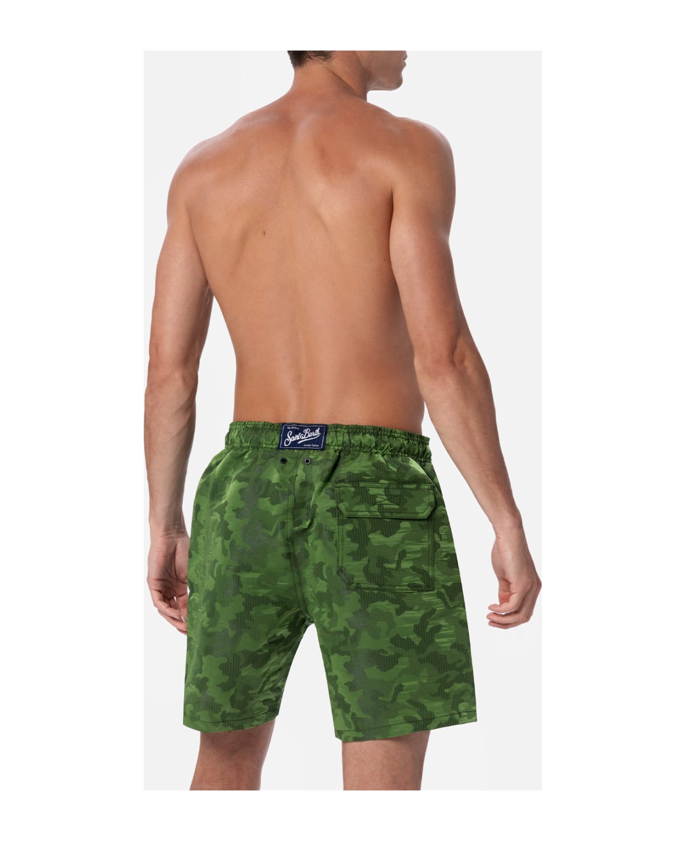 MC2 Saint Barth Man Ripstop Fabric Swim Shorts Harbour The Riviera With Camo Jacquard - GREEN