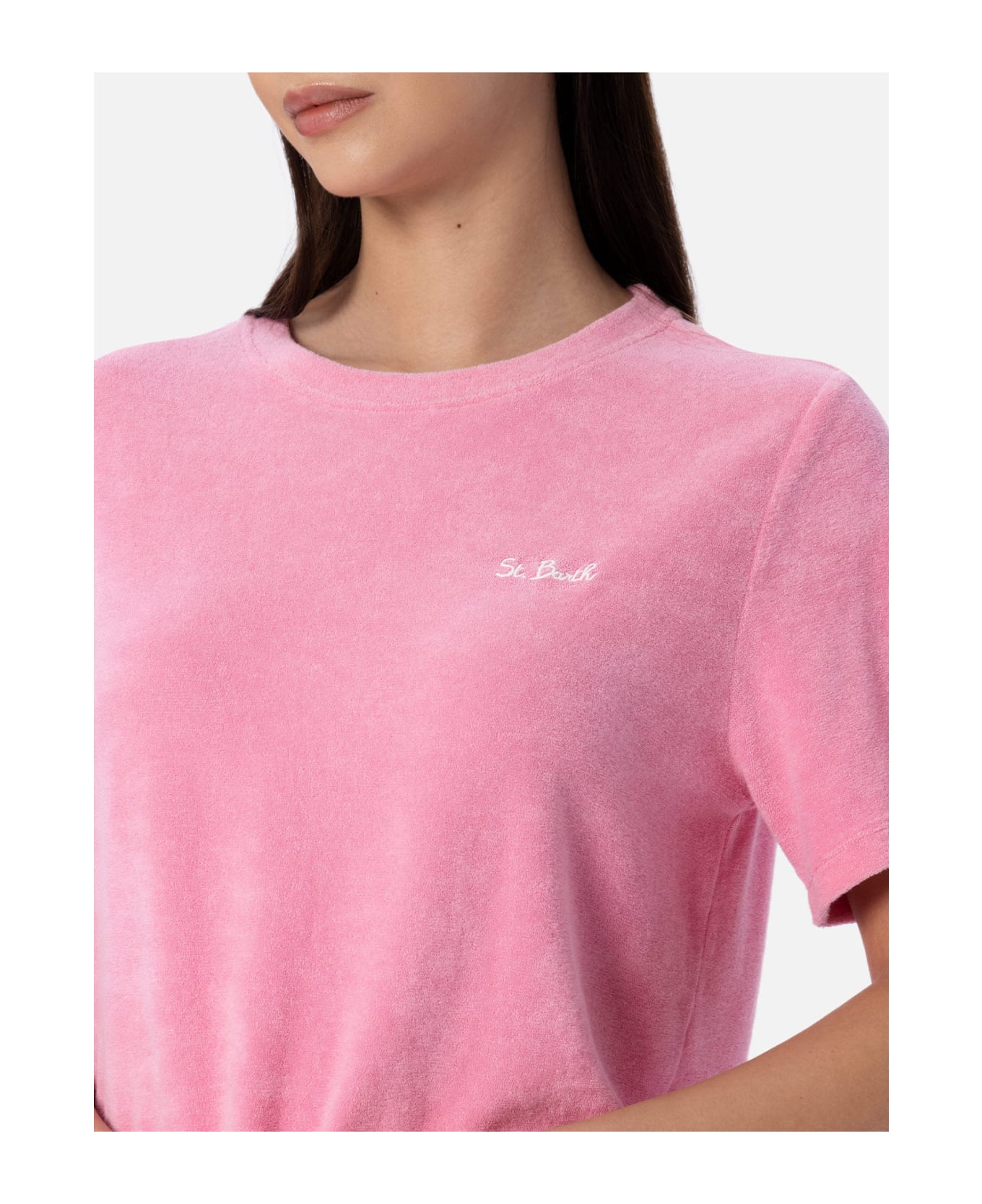 MC2 Saint Barth Woman Pink Terry Cotton Crewneck T-shirt Aleja - PINK