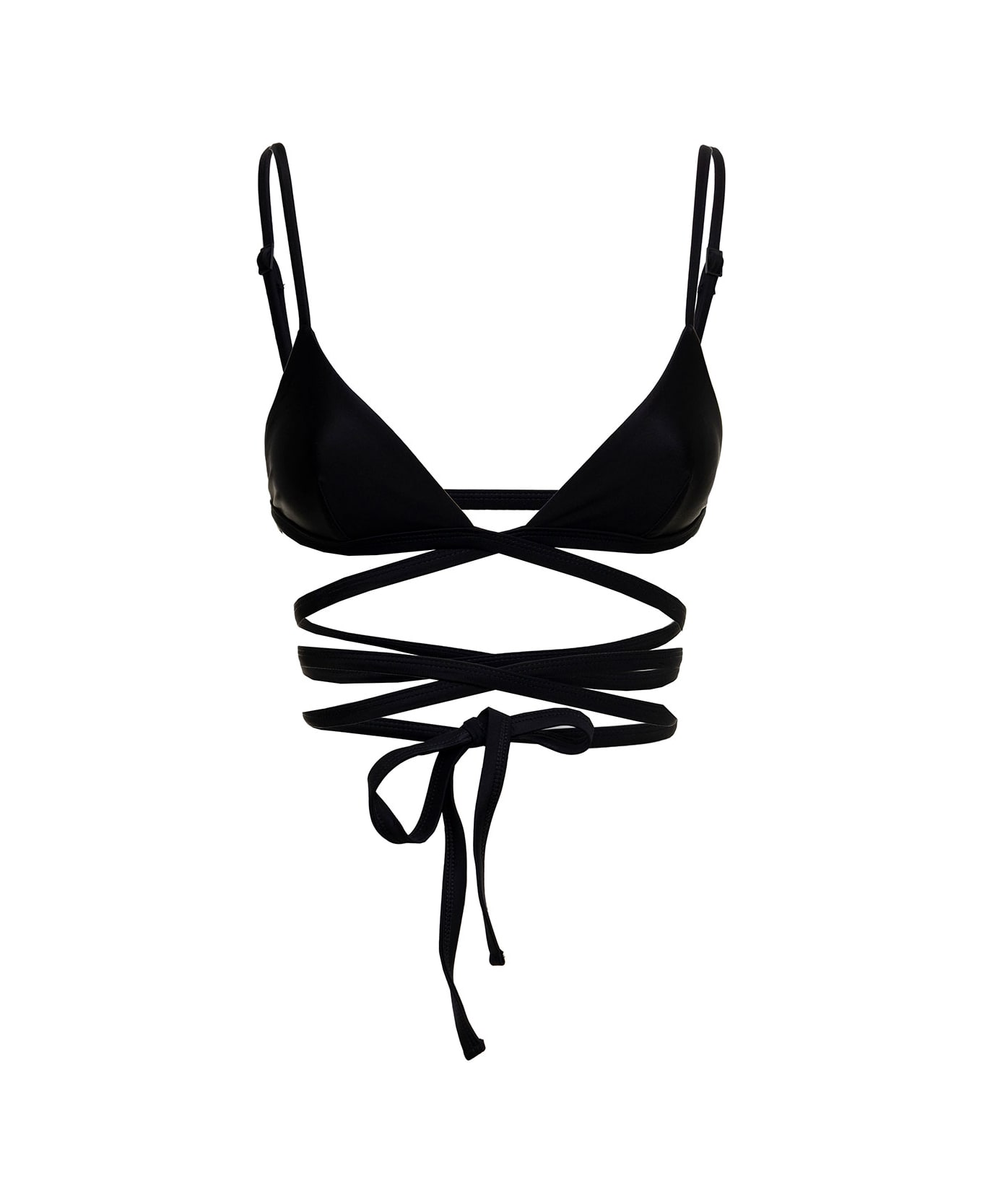 MATTEAU Woman's Black Nylon Bikini Top With Crossed Laces - Black 水着
