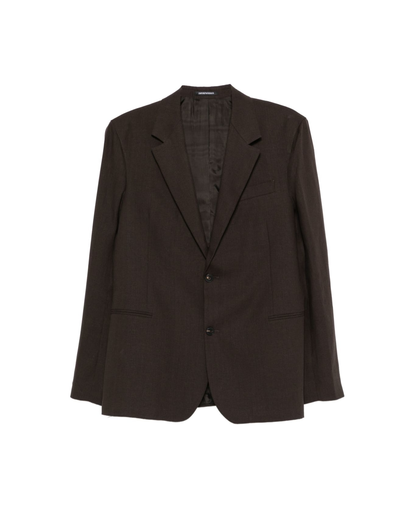 Emporio Armani Linen Single-breasted Jacket - Brown