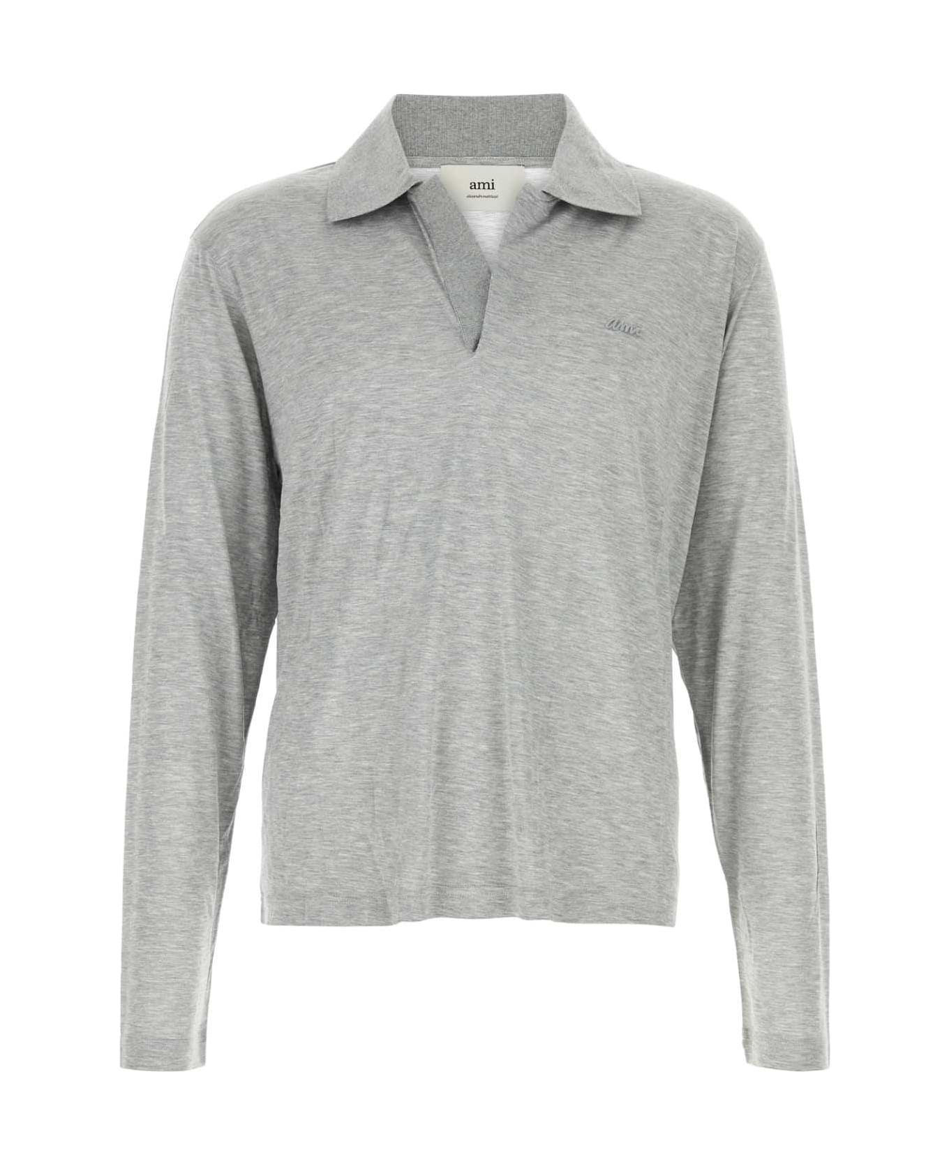 Ami Alexandre Mattiussi Grey Viscose Blend Polo Shirt - HEATHERGREY