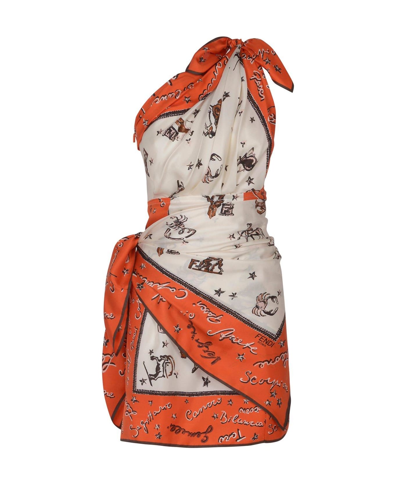Fendi One-shoulder Wrap Midi Dress - ORANGE