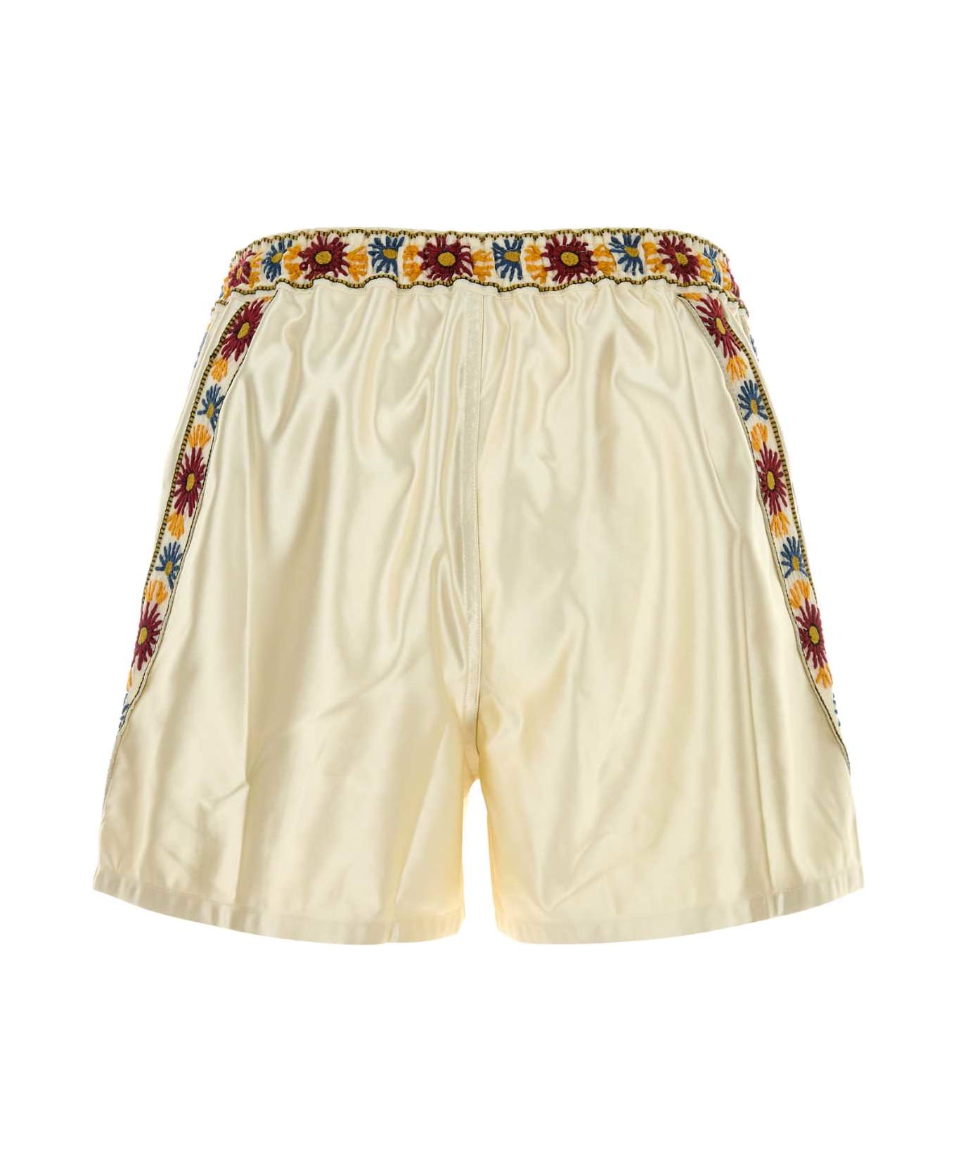 Bode Ivory Satin Candyfloss Bermuda Shorts - CREAMMULTI