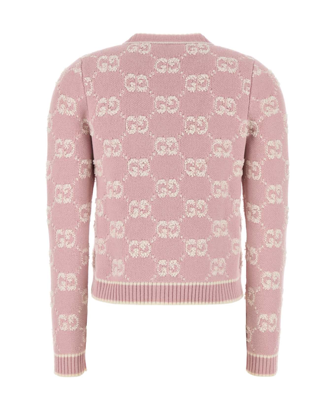 Gucci Embroidered Wool Cardigan - Light Pink/white
