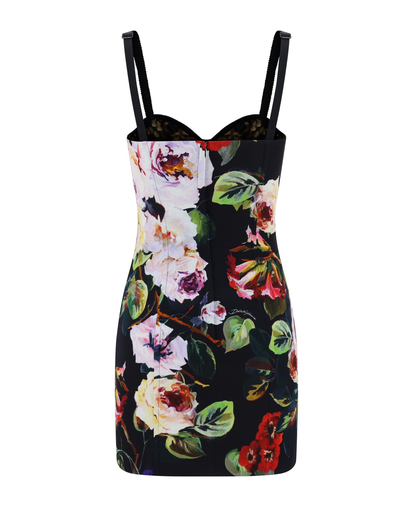 Dolce & Gabbana Rose Garden Print Stretch Silk Satin Bustier Short Dress - Roseto F.nero ワンピース＆ドレス